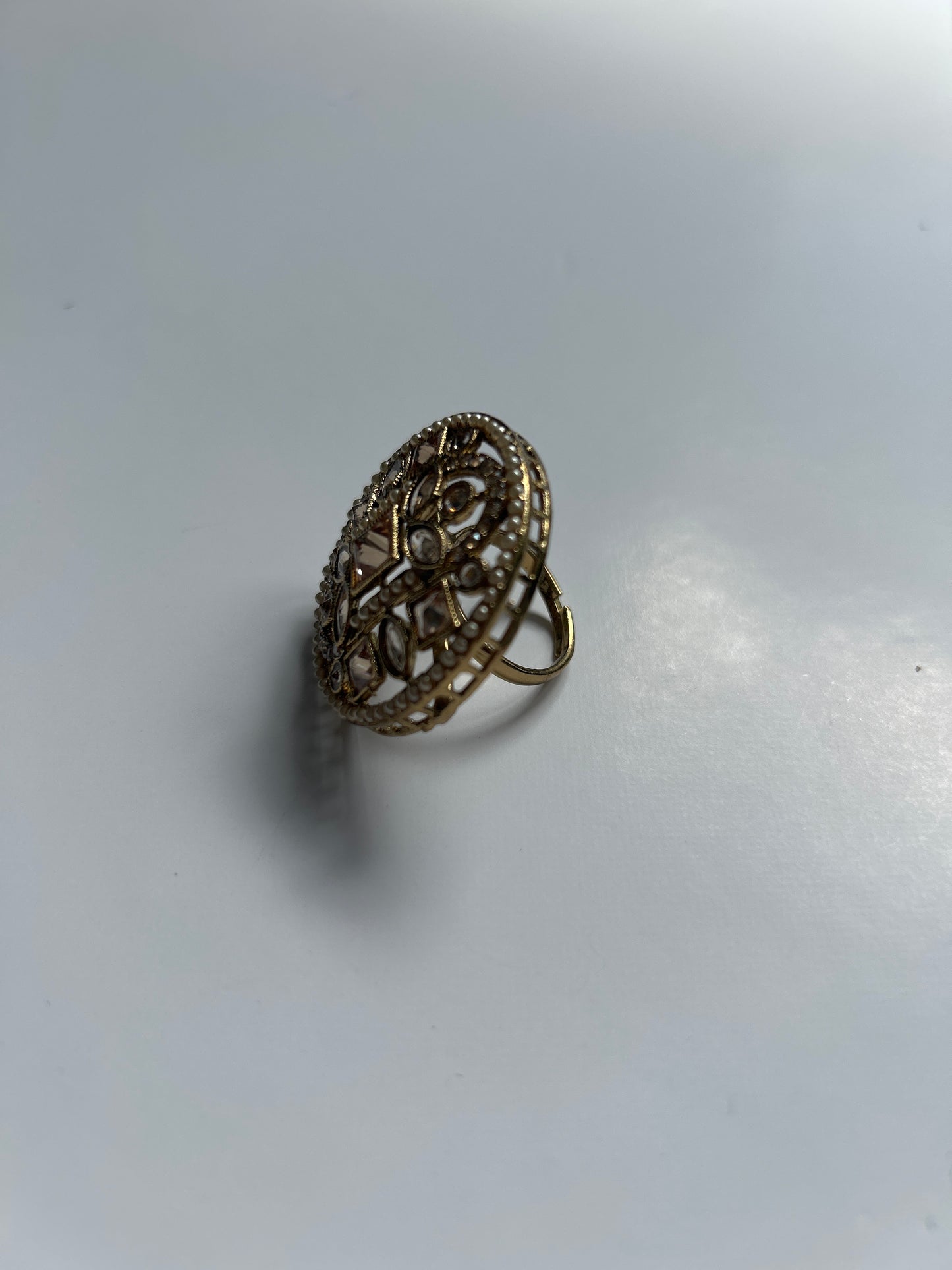 Gold Crystal Geometric Statement Ring