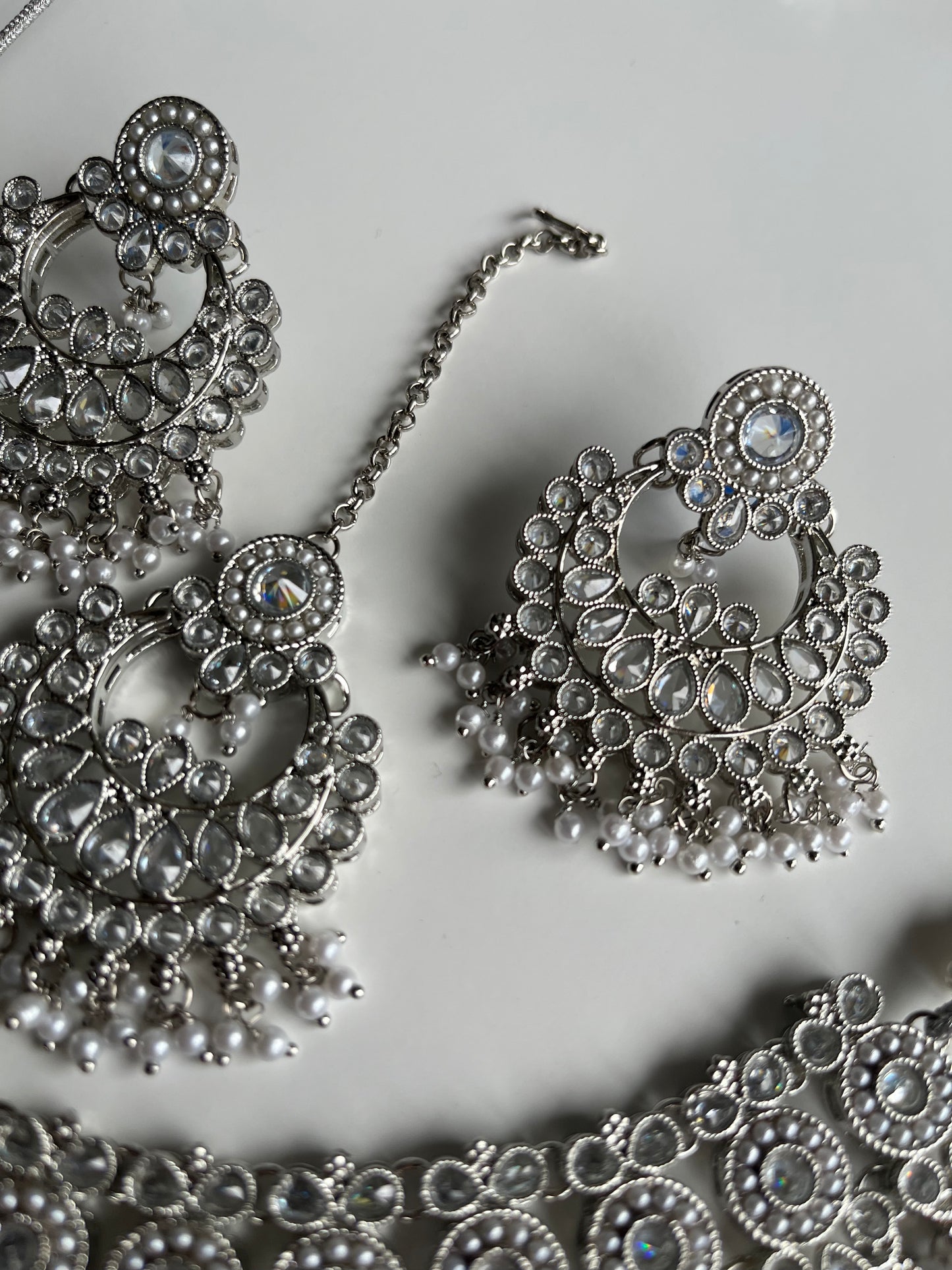 Pearl Polki Silver Necklace Set