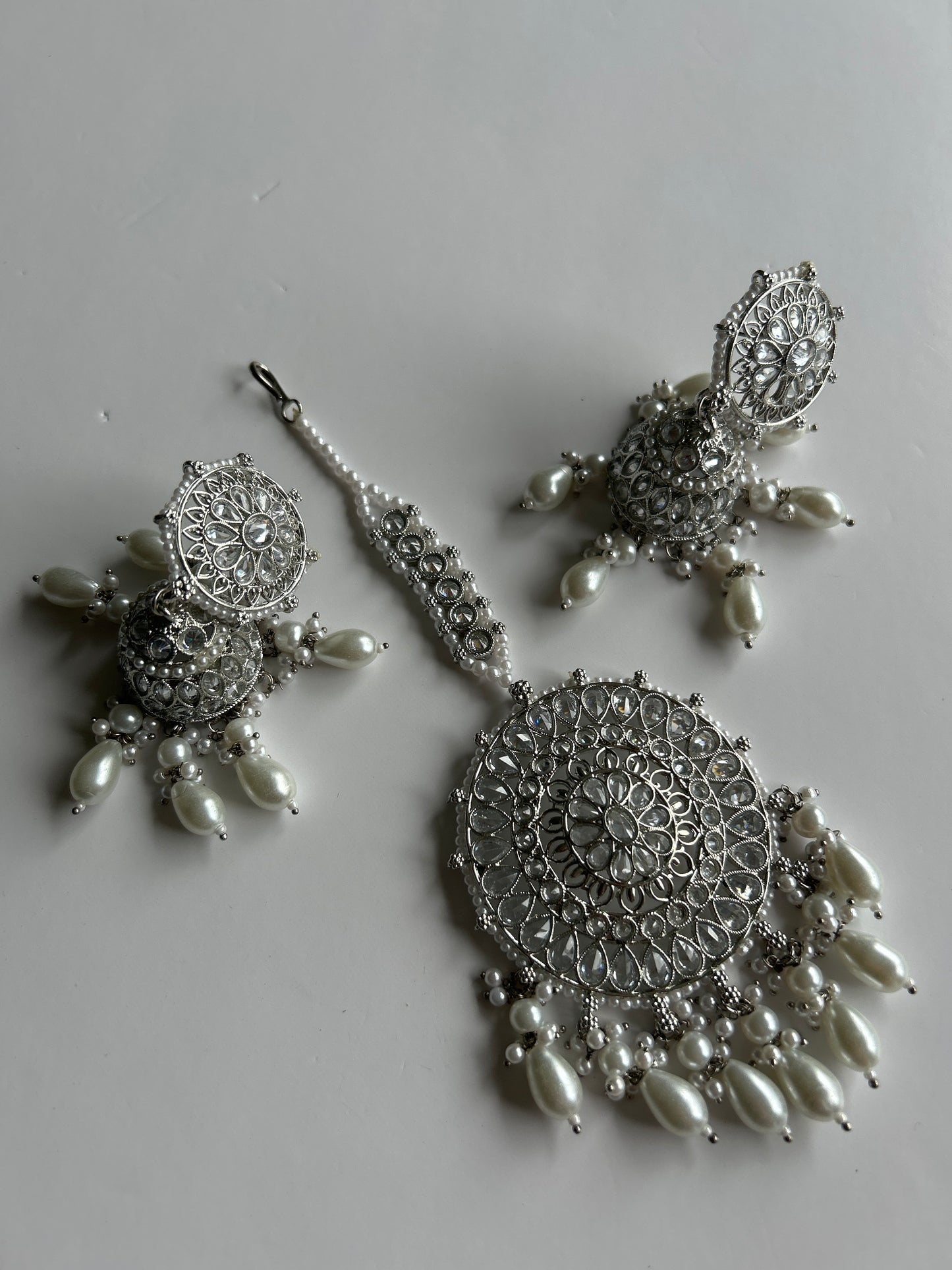 Silver Jumke Earrings Tikka Set