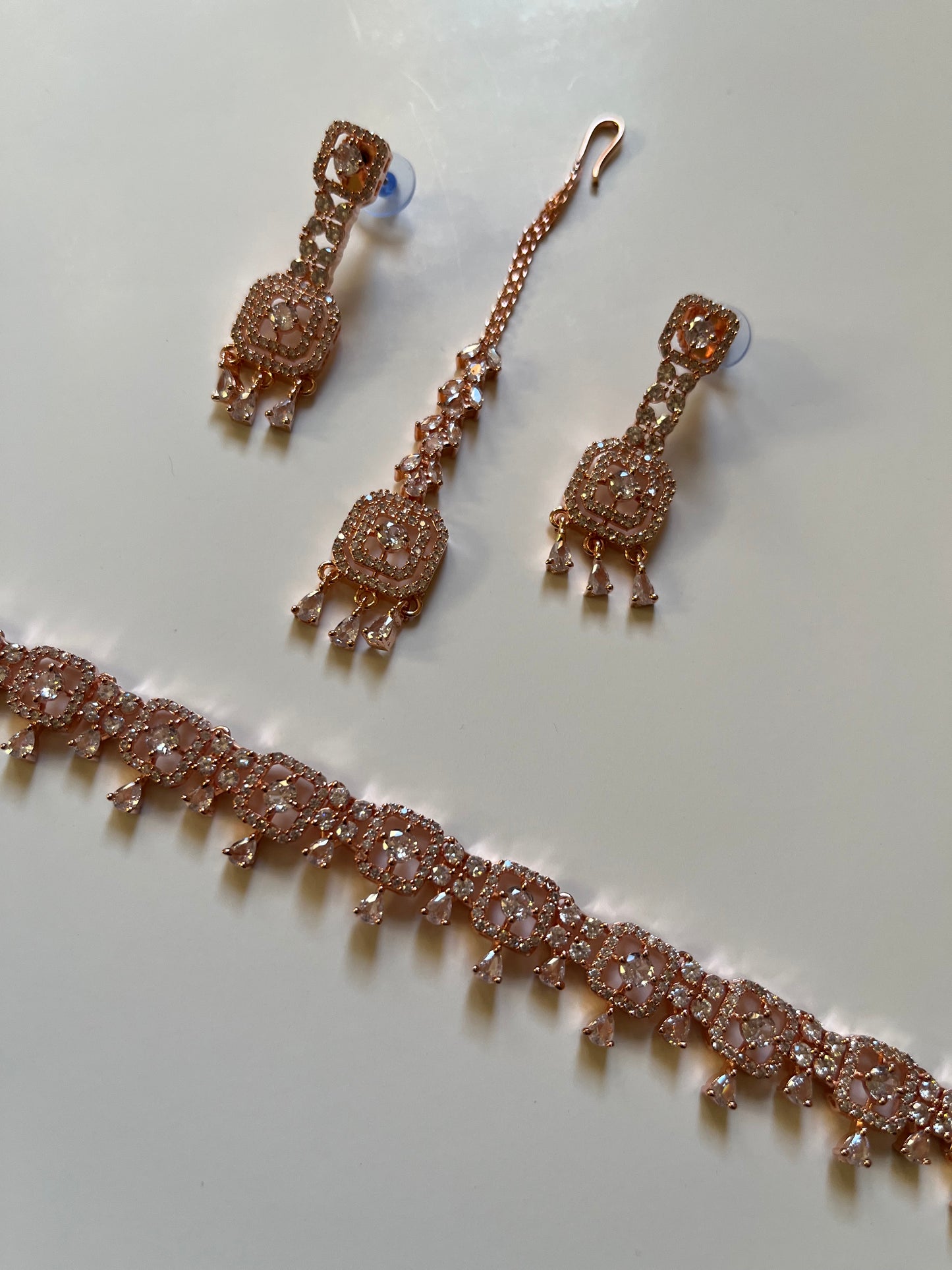 American Diamond Rose Gold Tear Drop Set