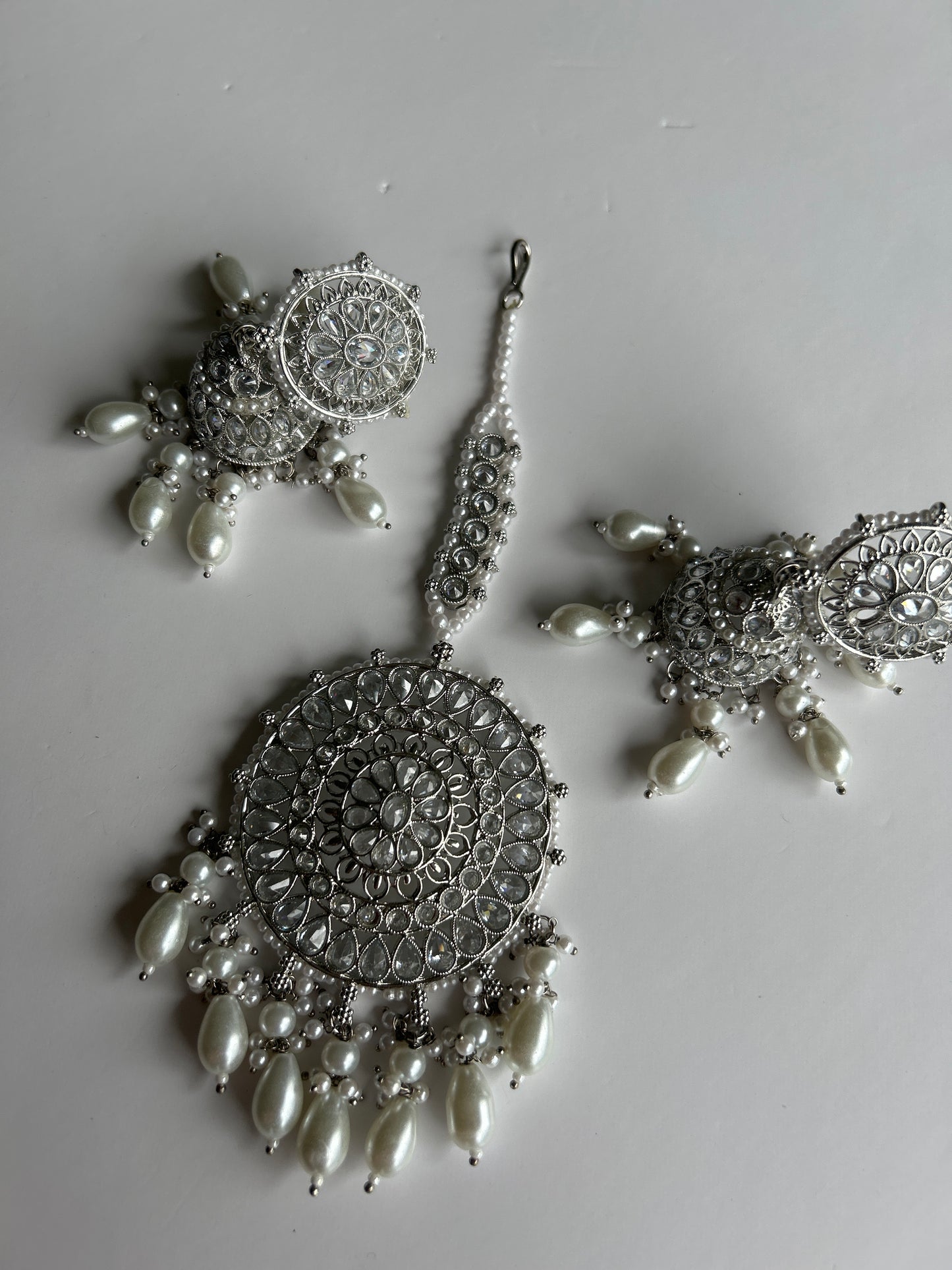 Silver Jumke Earrings Tikka Set