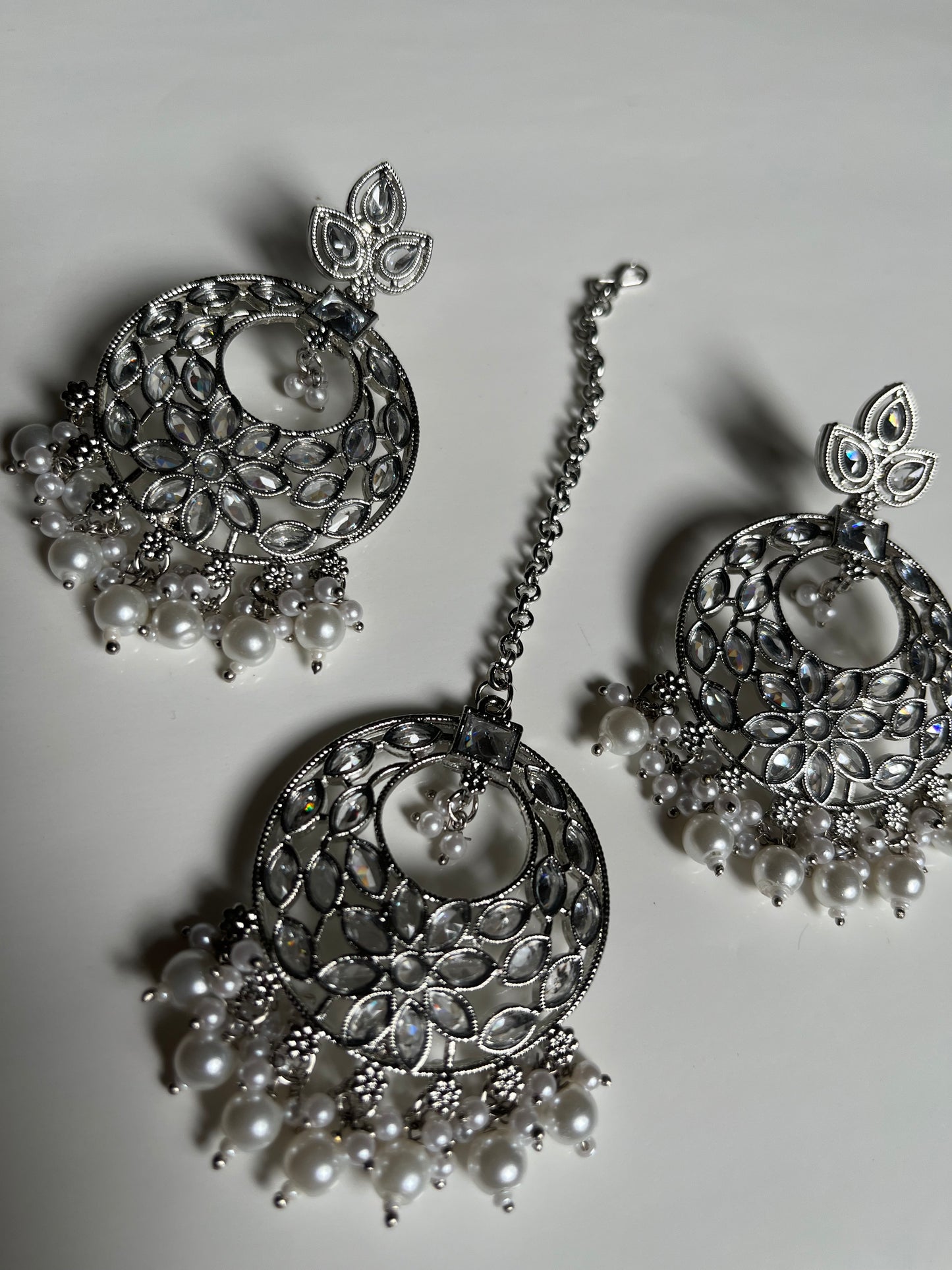 Silver Polki Earring Tikka Set