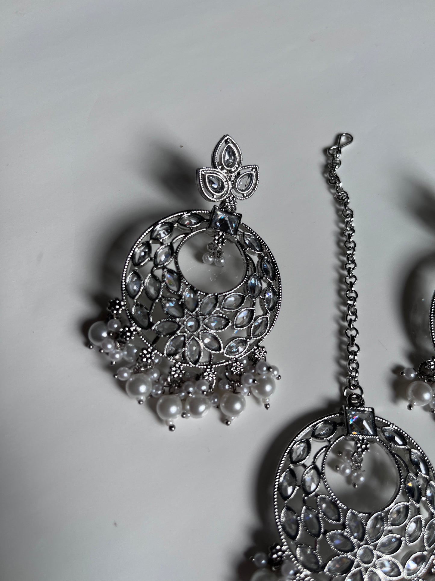 Silver Polki Earring Tikka Set
