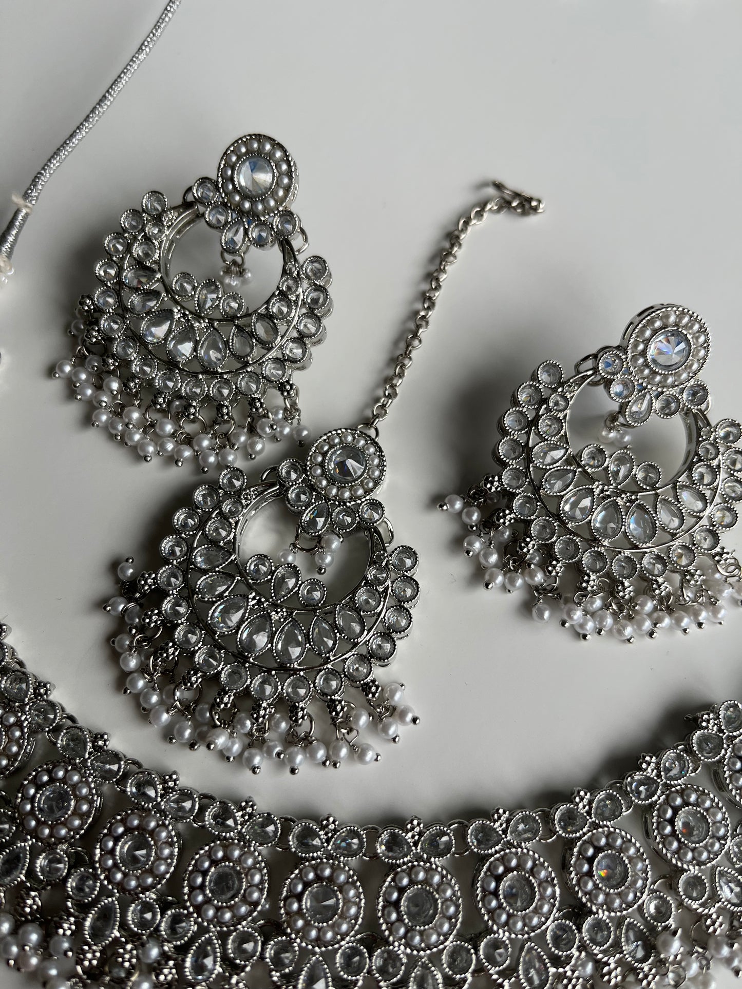 Pearl Polki Silver Necklace Set