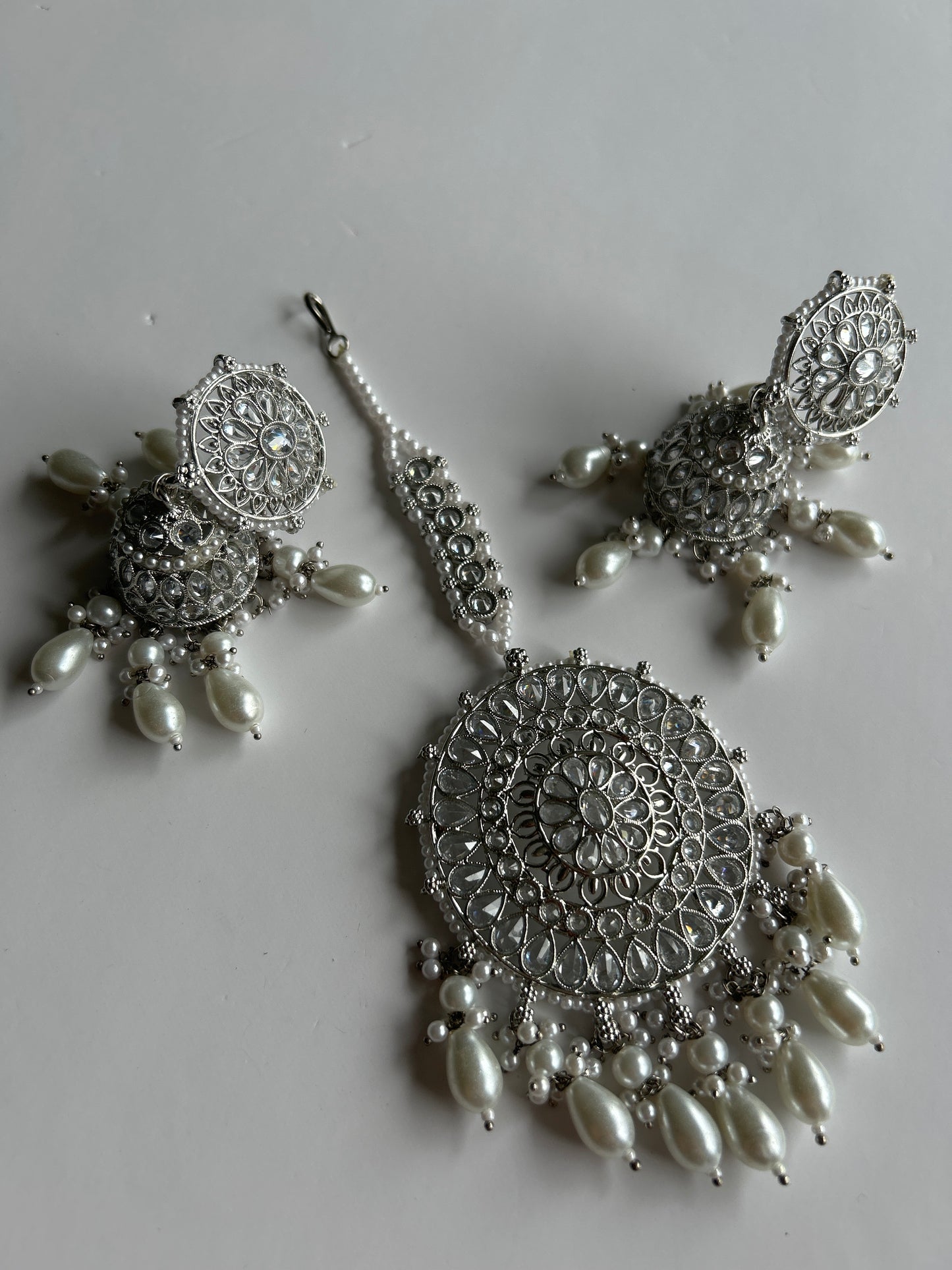 Silver Jumke Earrings Tikka Set