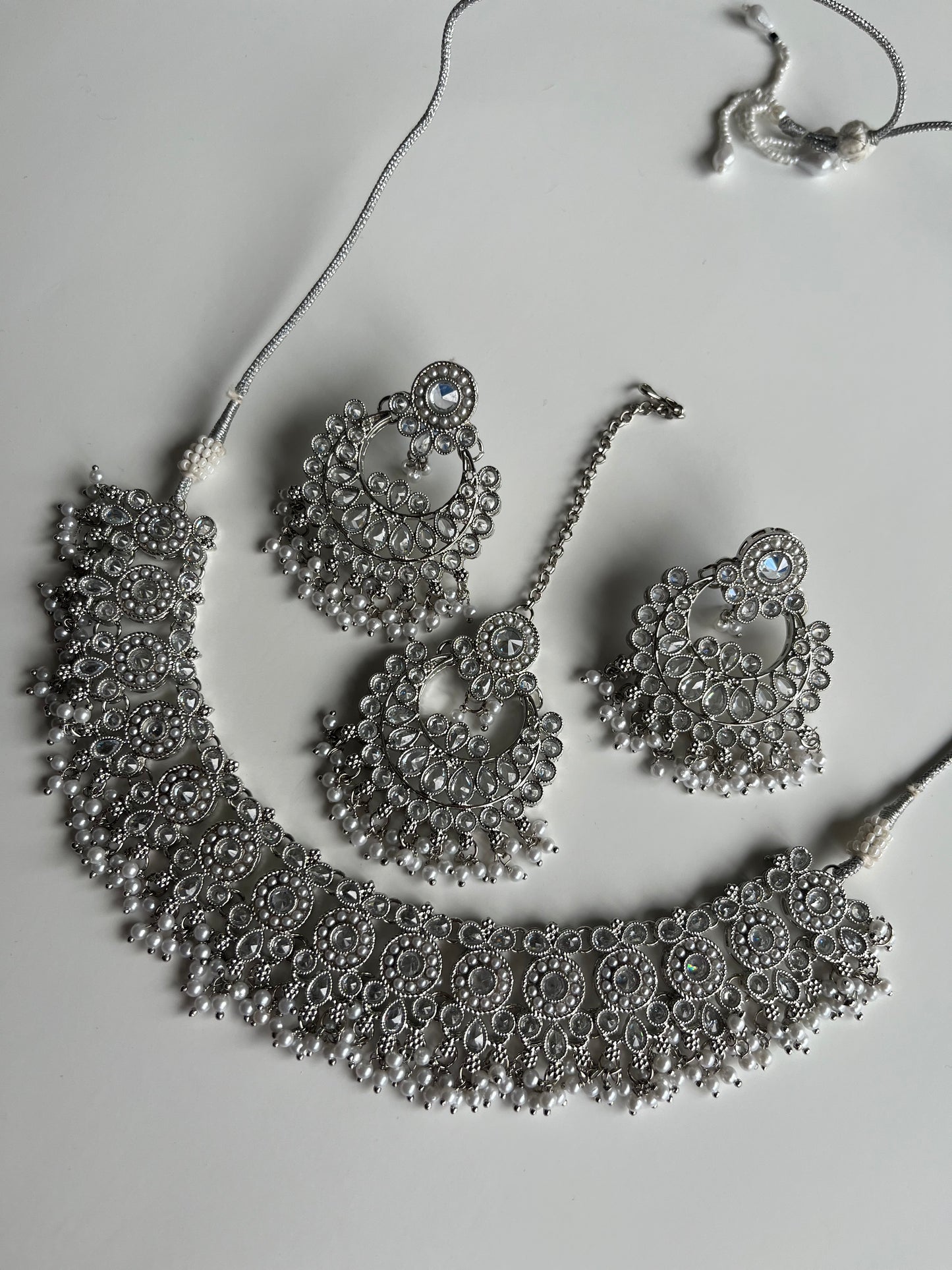 Pearl Polki Silver Necklace Set