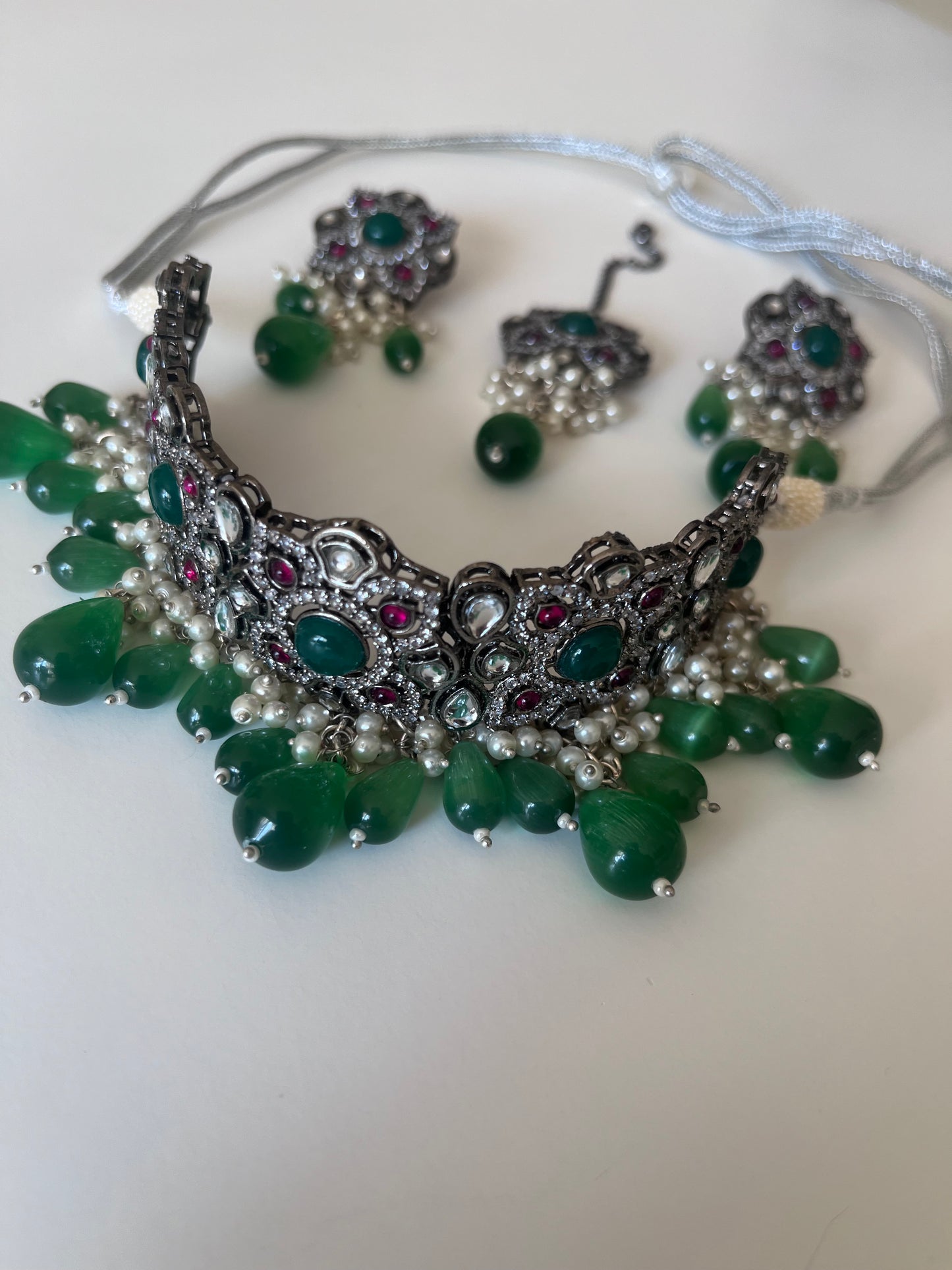 Victorian Oxidized Emerald Set