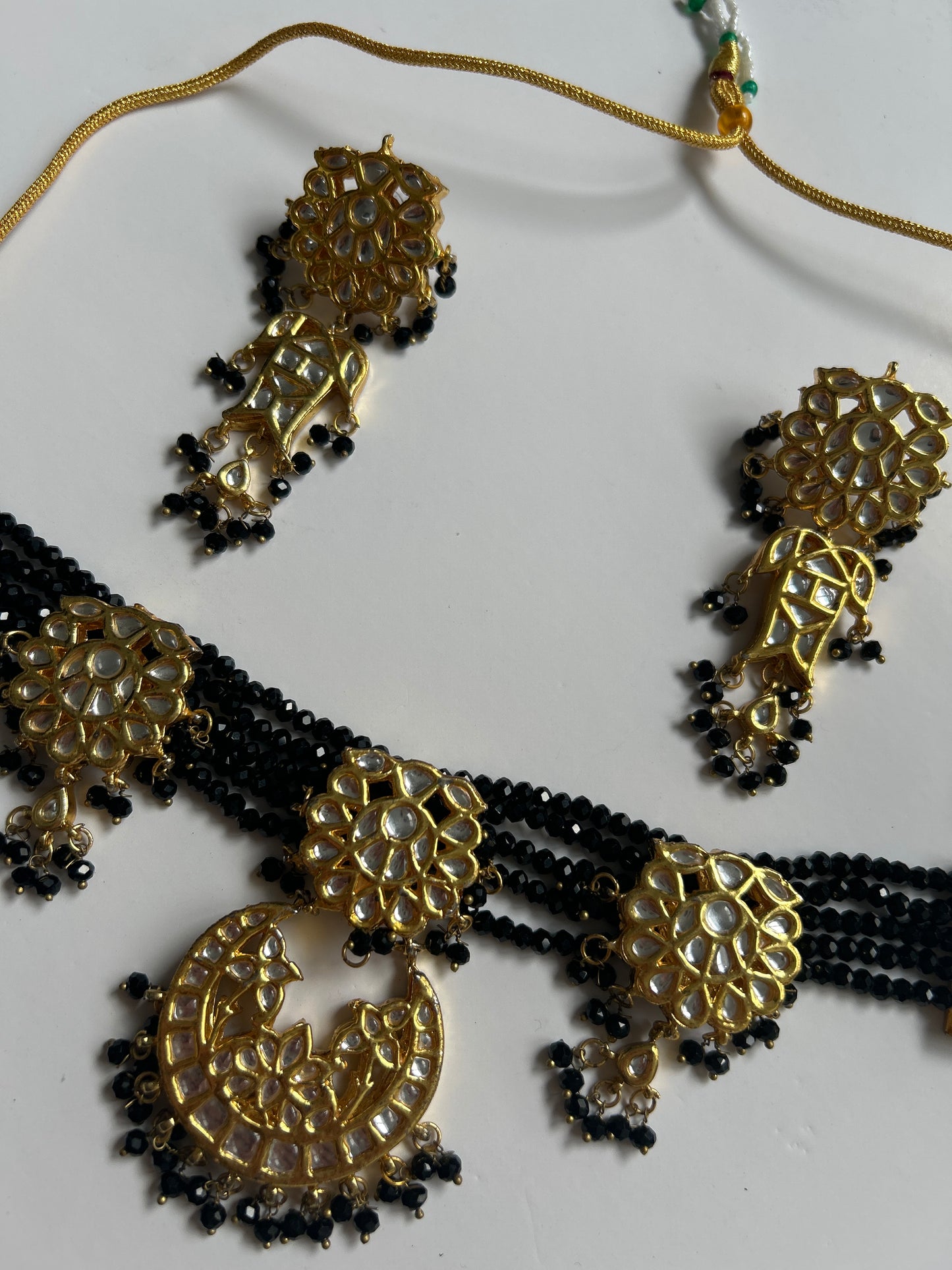 Black Kundan Necklace Earrings Set