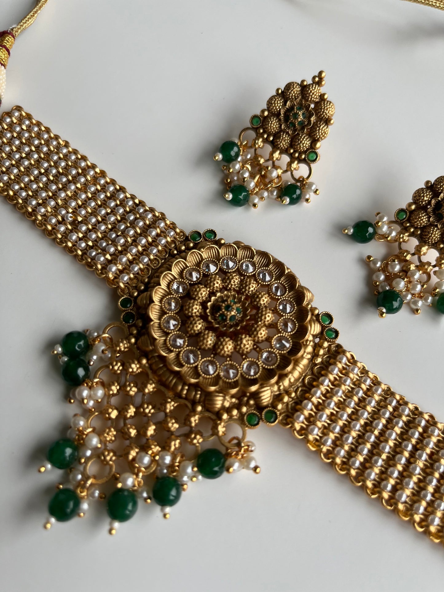 Antique Gold Emerald Mesh Set