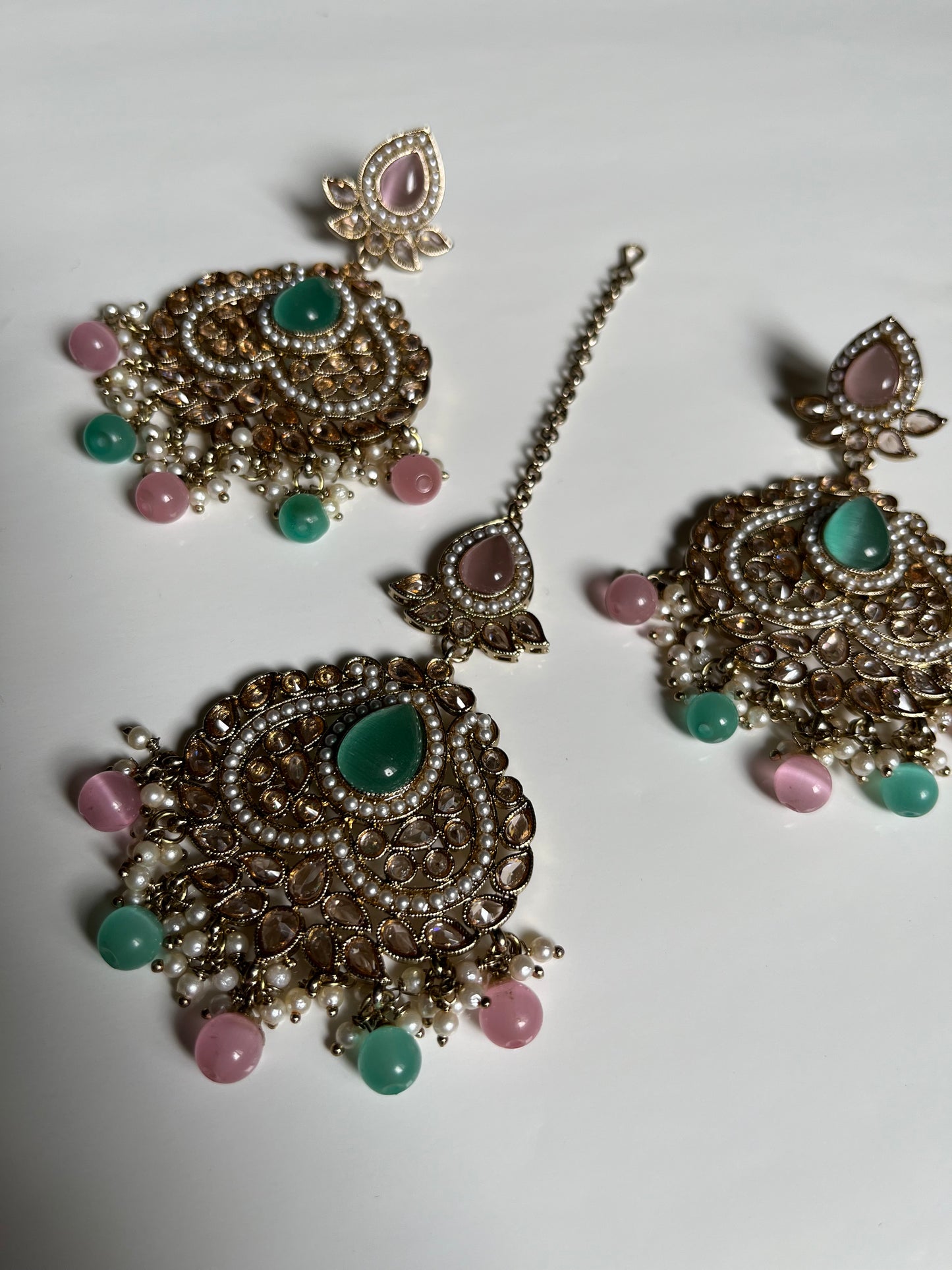 Pink and Green Two Tone Heart Earring Tikka