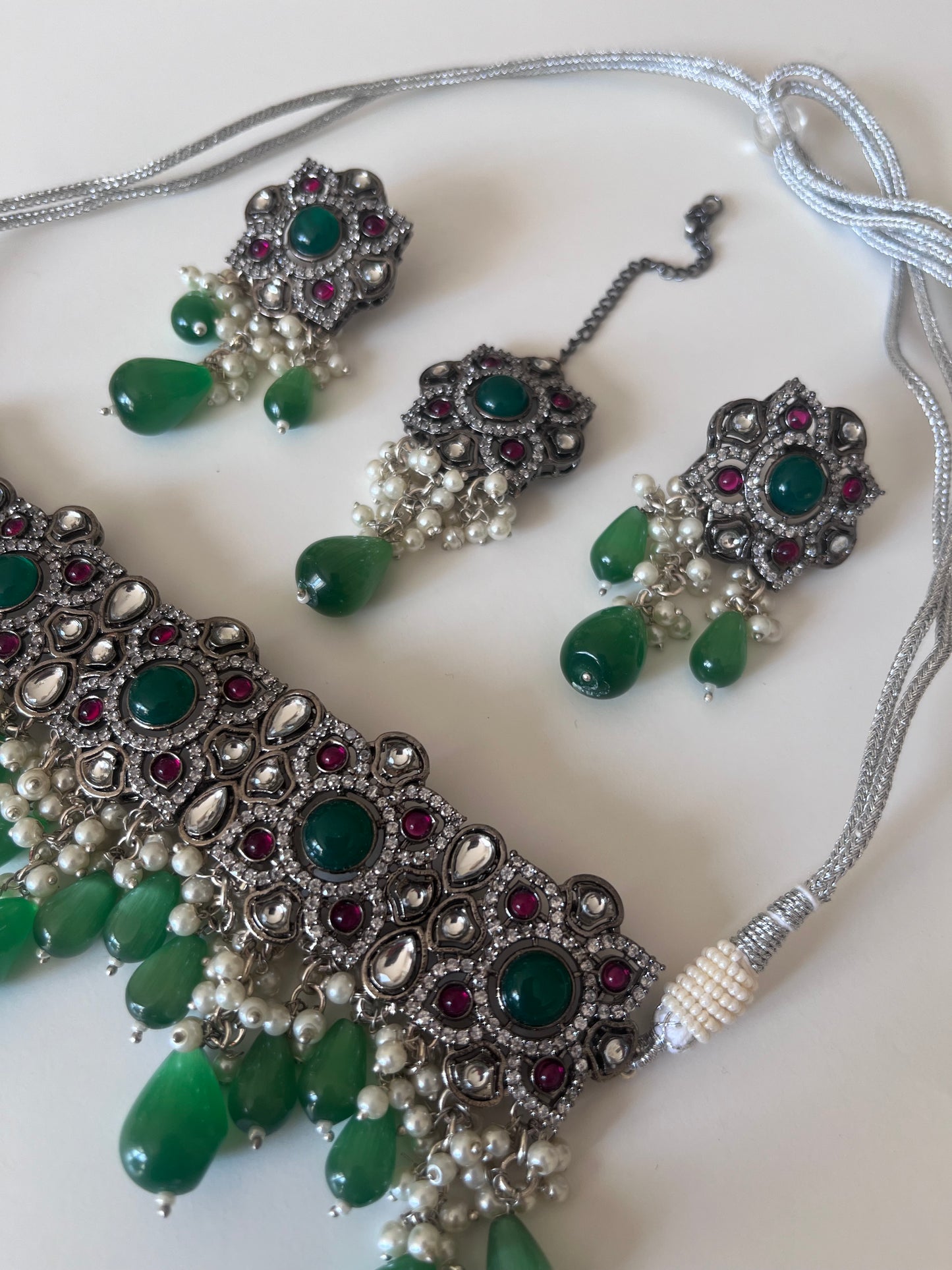 Victorian Oxidized Emerald Set