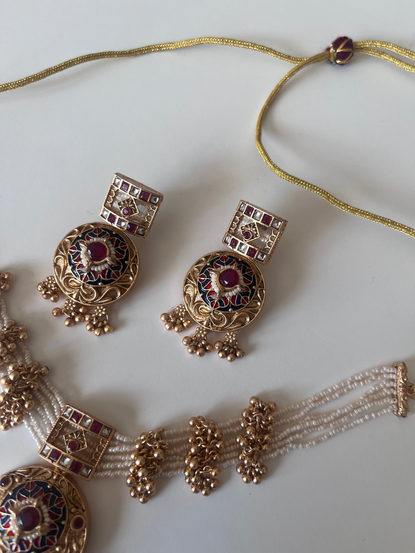Navy Blue Antique Gold Pearl Set