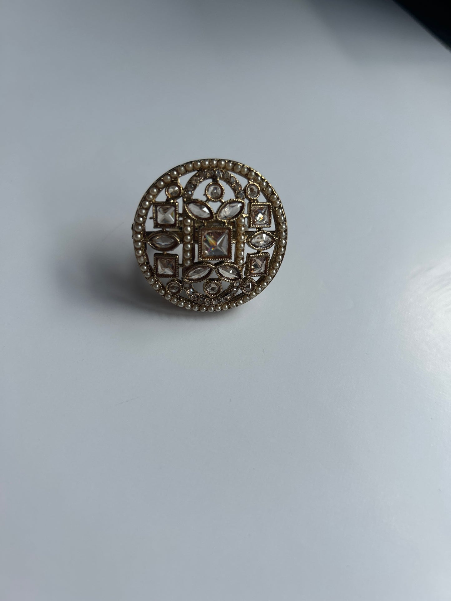 Gold Crystal Geometric Statement Ring