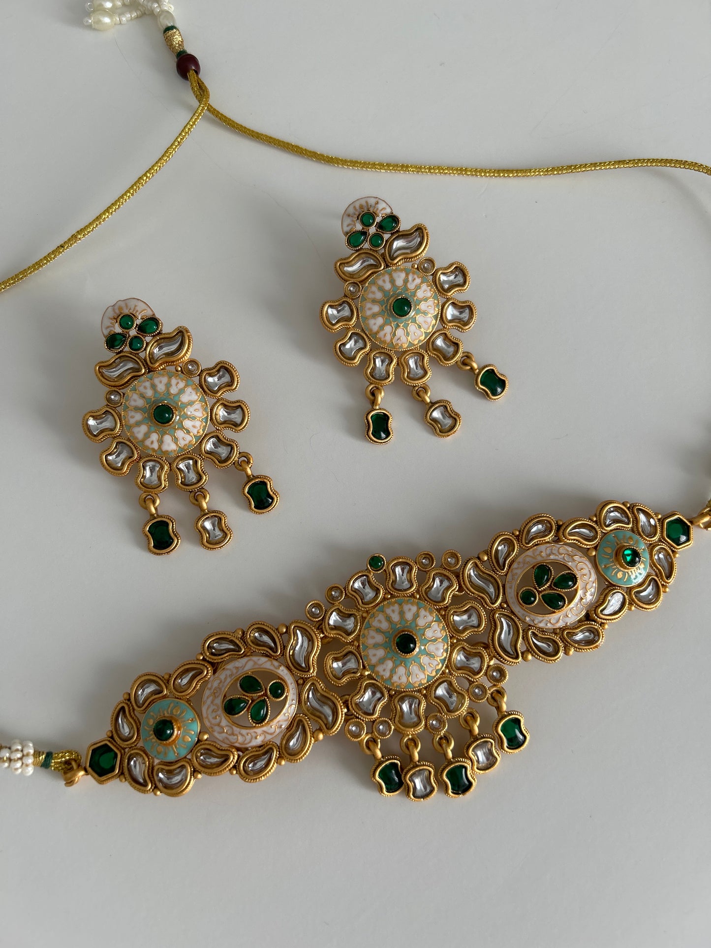Antique Forest green necklace earrings set