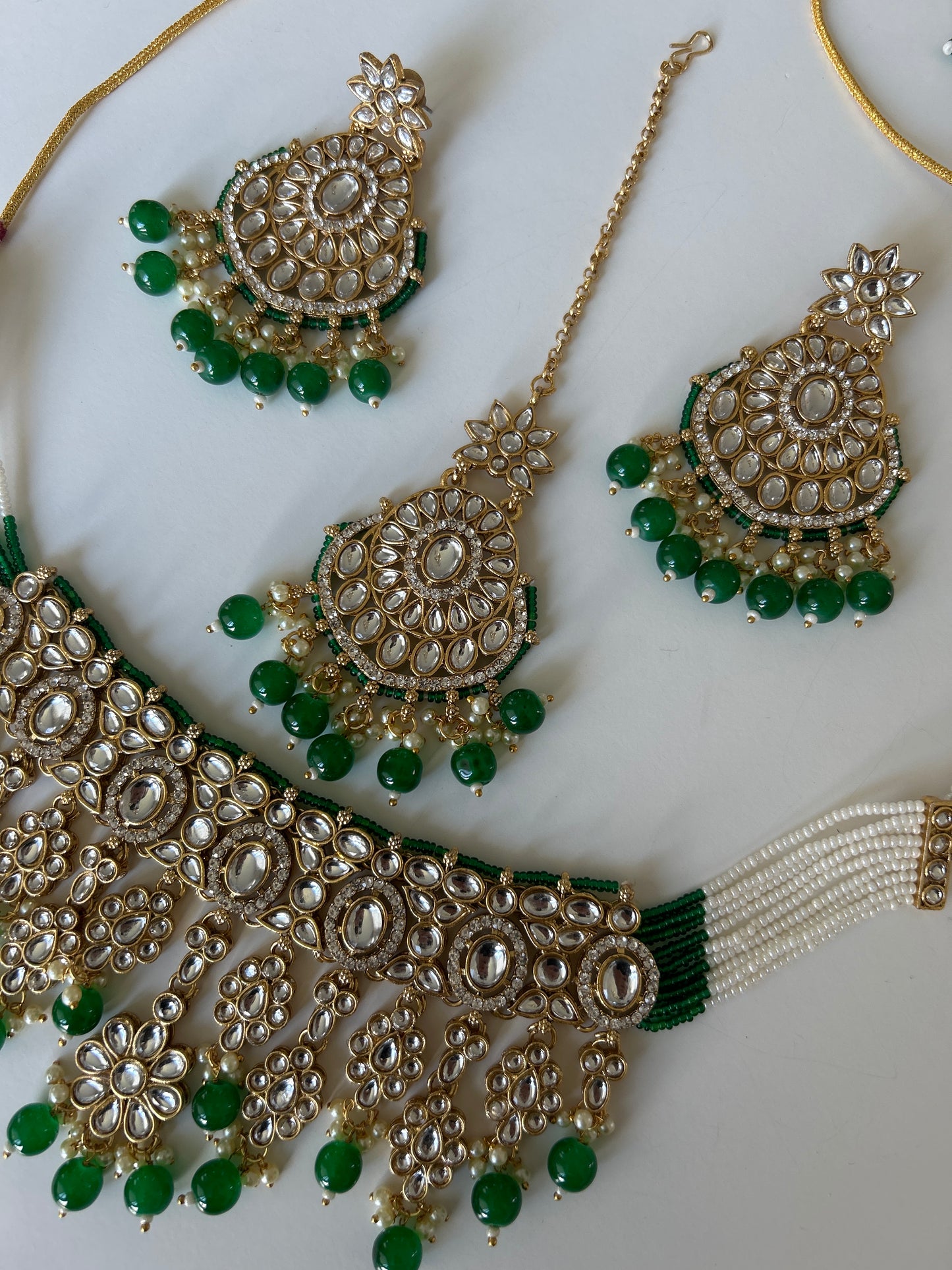 Forest green Necklace earrings tikka set