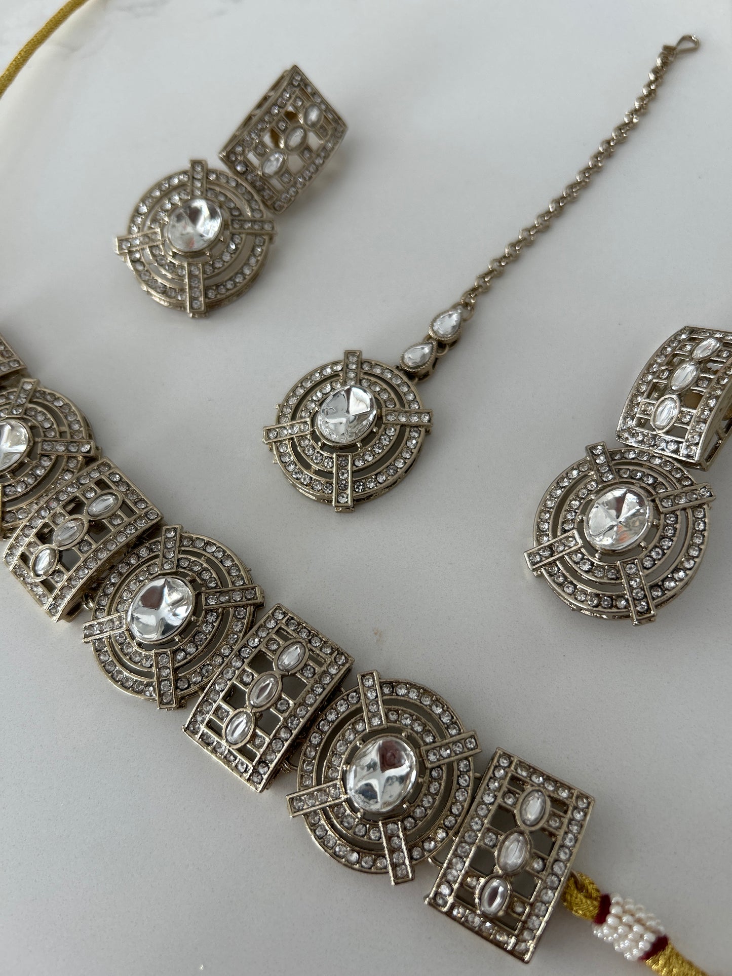 Geo Necklace Earrings Tikka Set