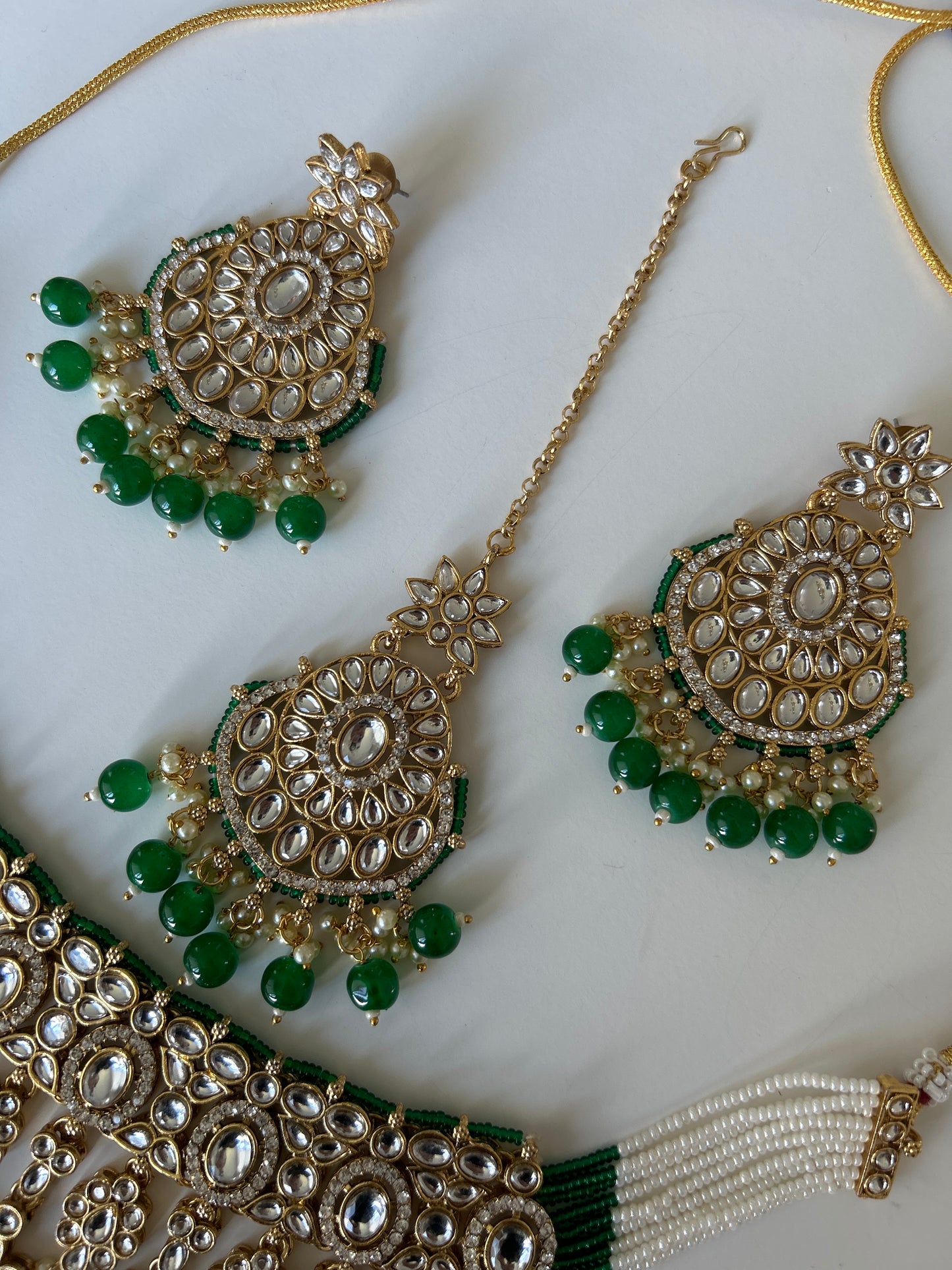 Forest green Necklace earrings tikka set