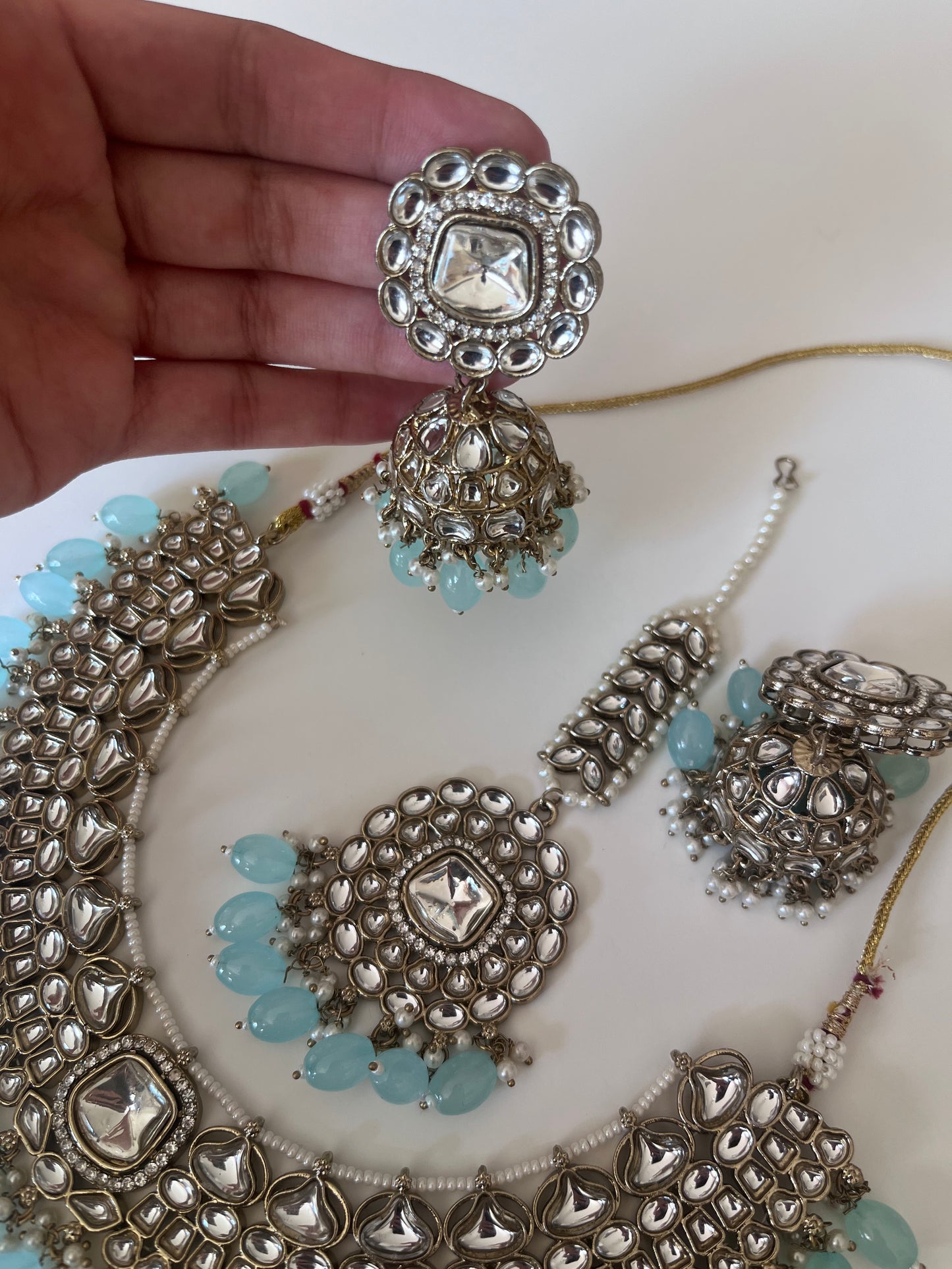 Dusty blue faux kundan set