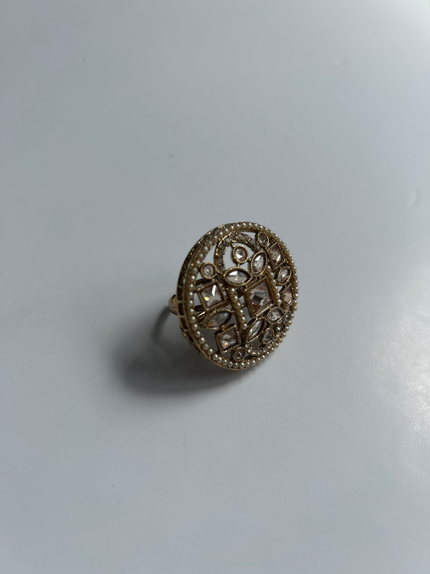 Gold Crystal Geometric Statement Ring