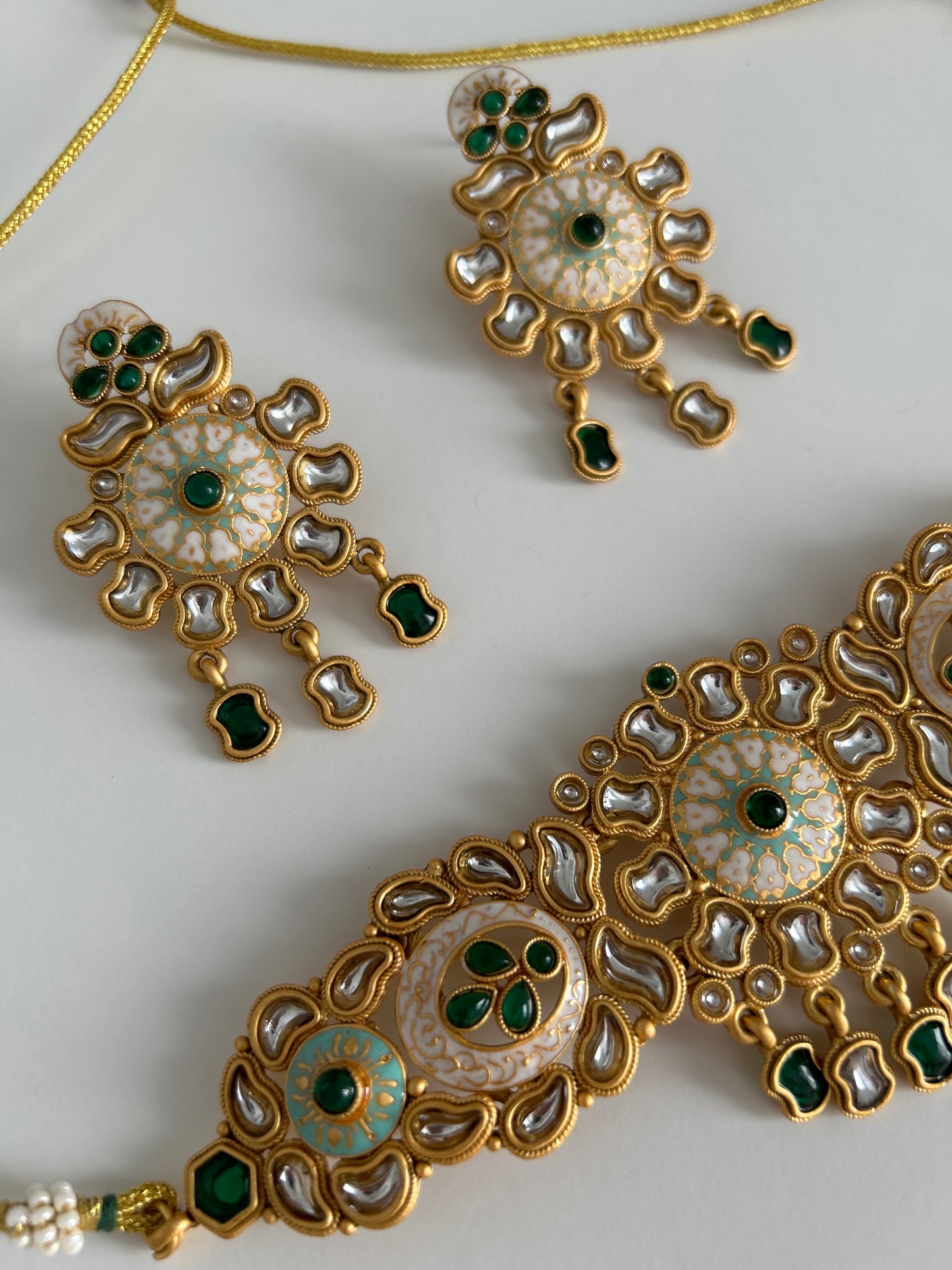 Antique Forest green necklace earrings set
