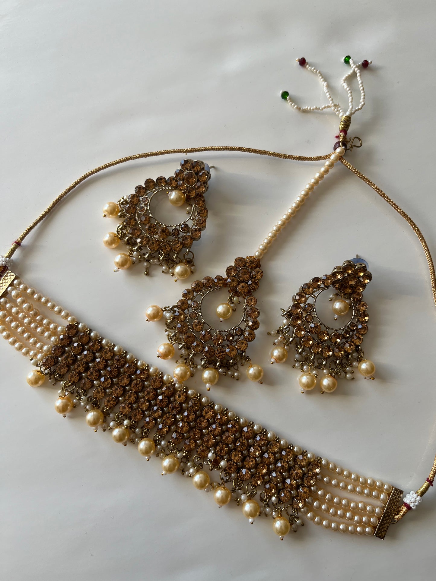 Amber Stone Gold Pearl Choker Set