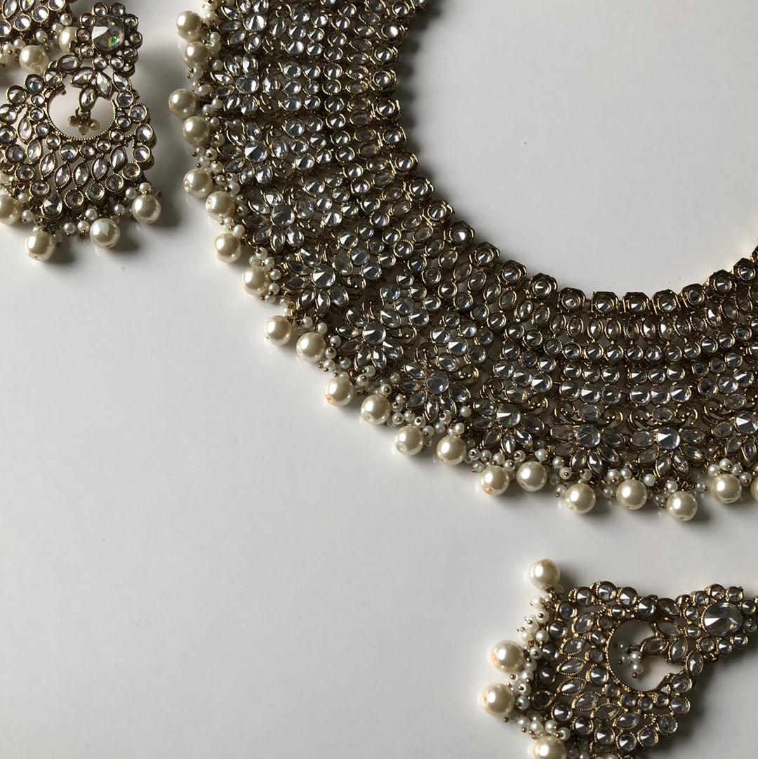 Bridal Gold Earrings Tikka Necklace Set