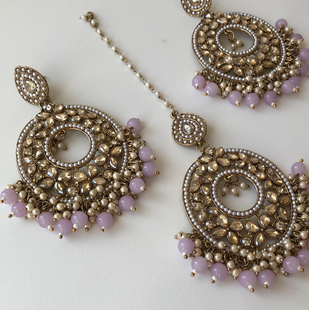 Lavender Drop Earring Tikka Set