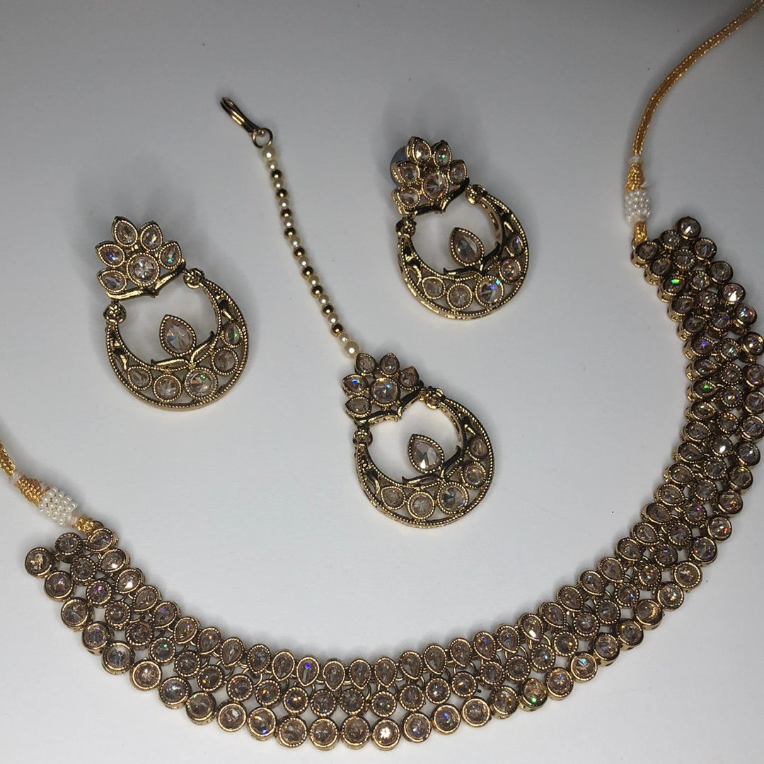 Polki Gold Choker/Necklace Earring Tikka Set