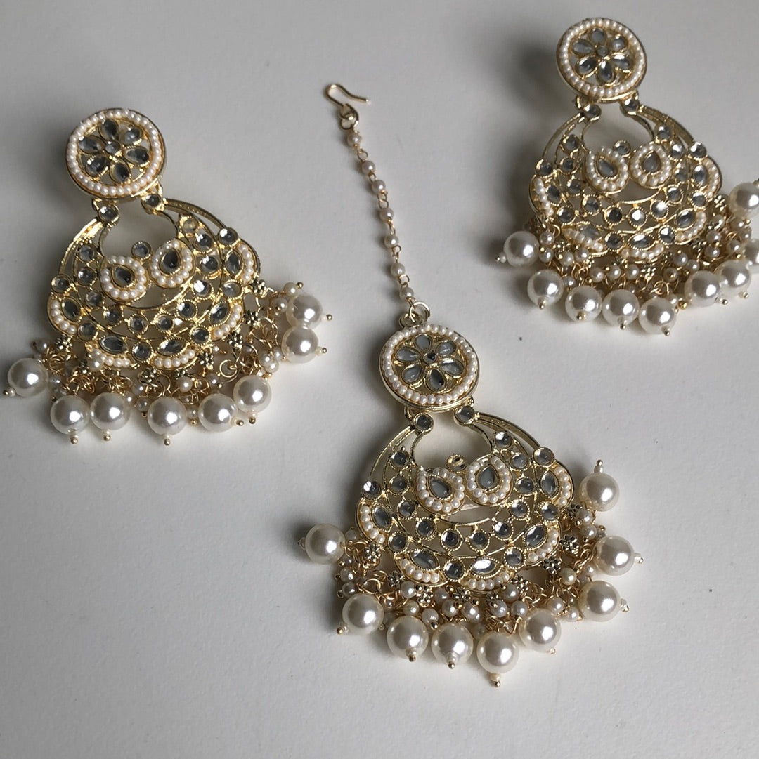 Pearl Light Gold Necklace Earring Tikka Set