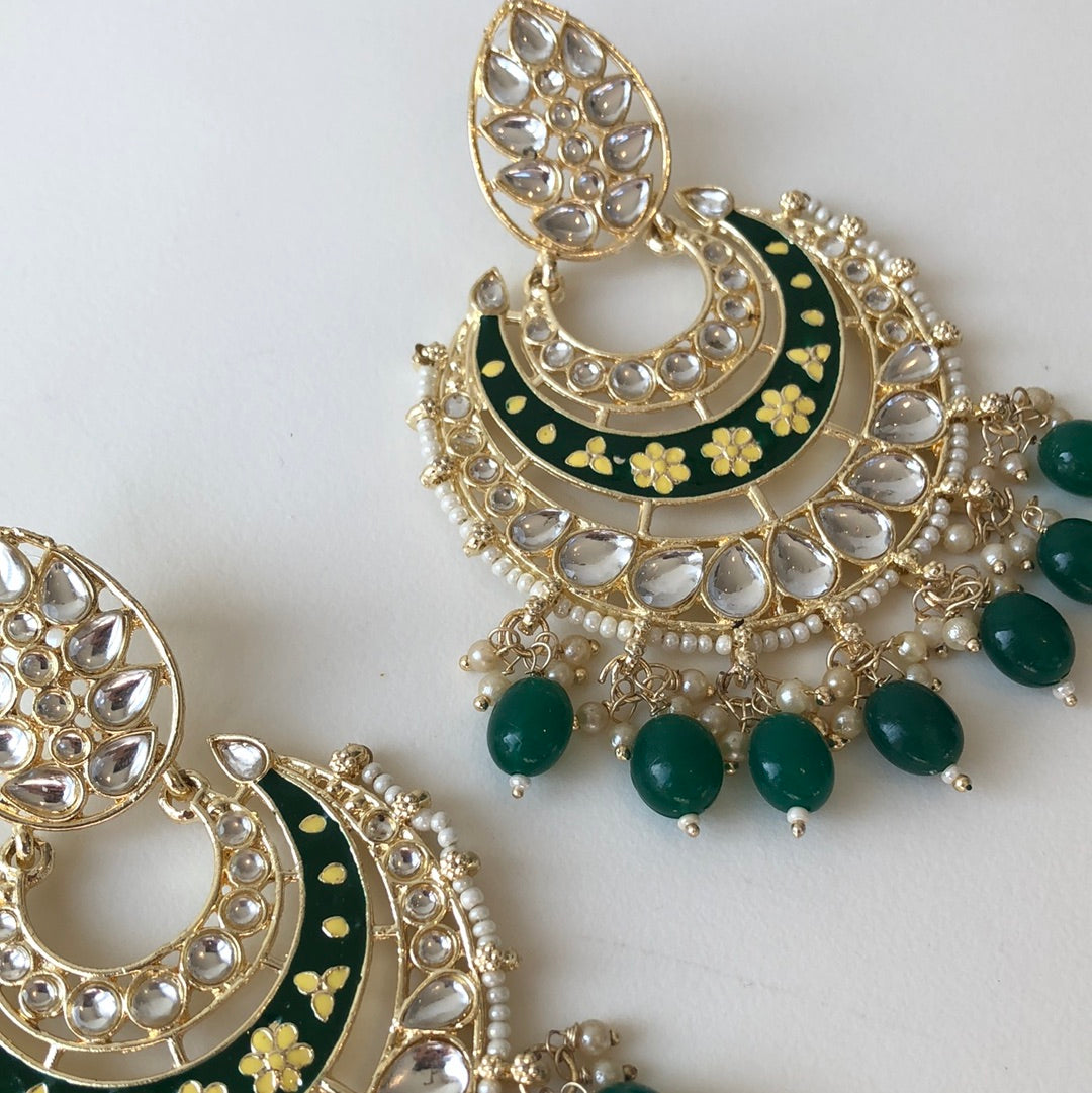 Yellow floral forest green Earrings