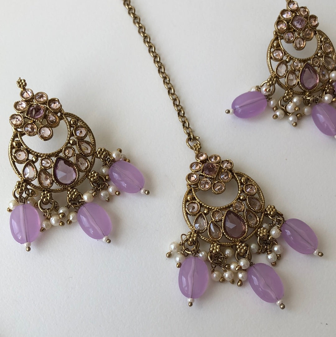 Lavender Necklace Earring Tikka Set