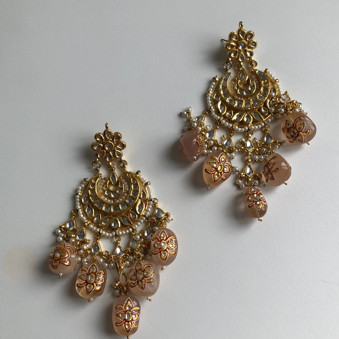 Kundan blush Hand-painted Earrings