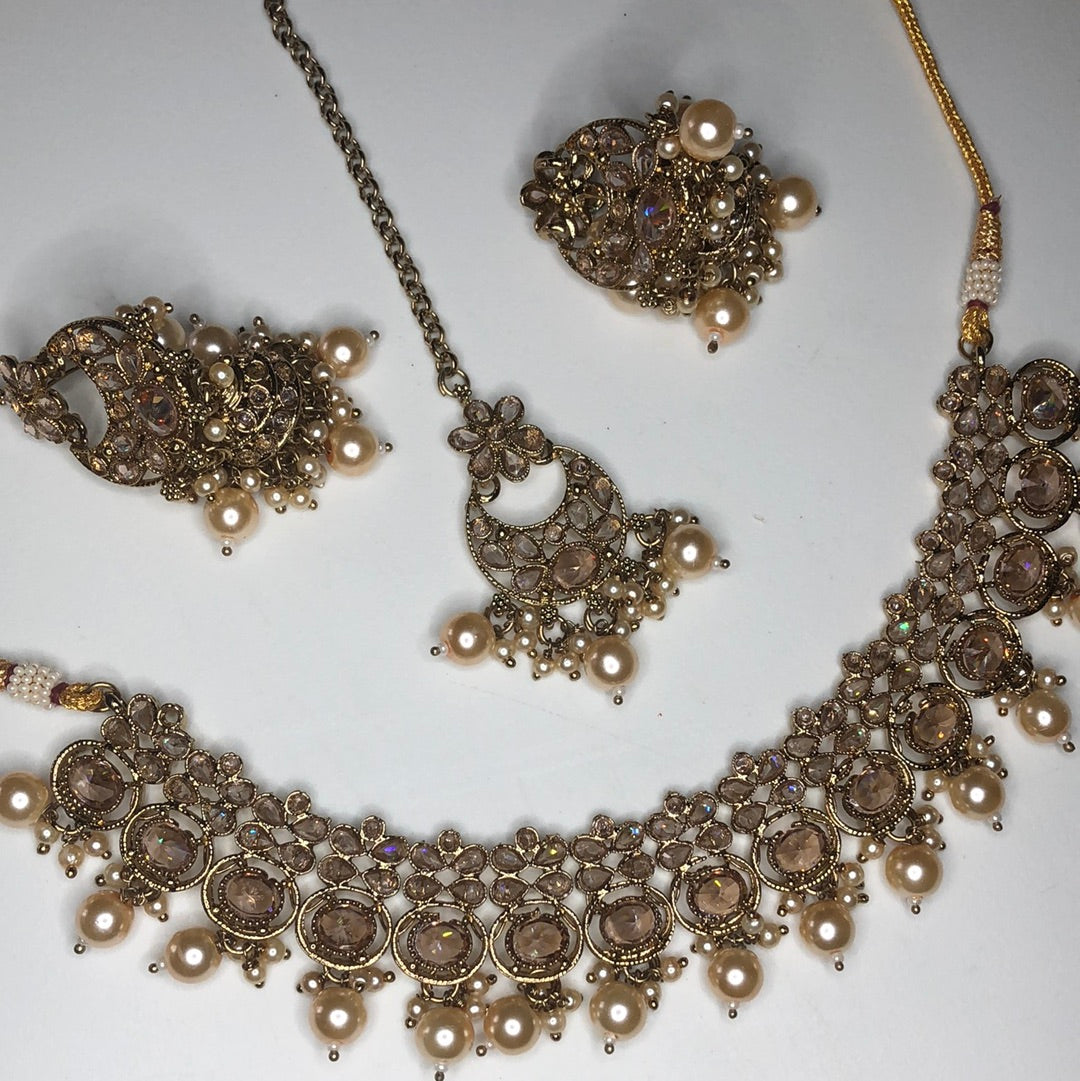 Gold Pearl Crystal Jumke Set