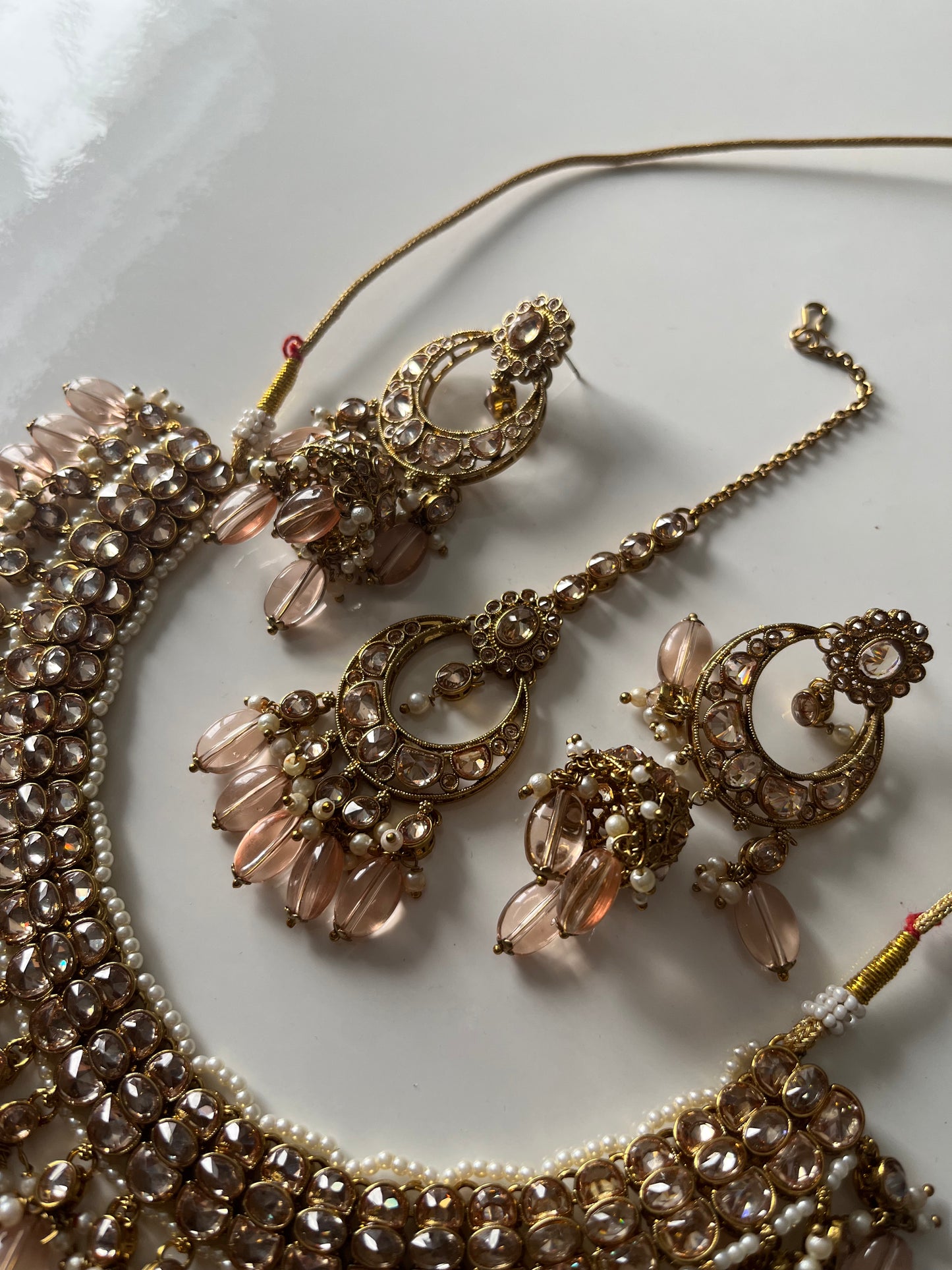 Peach Pink Pearl Necklace Set