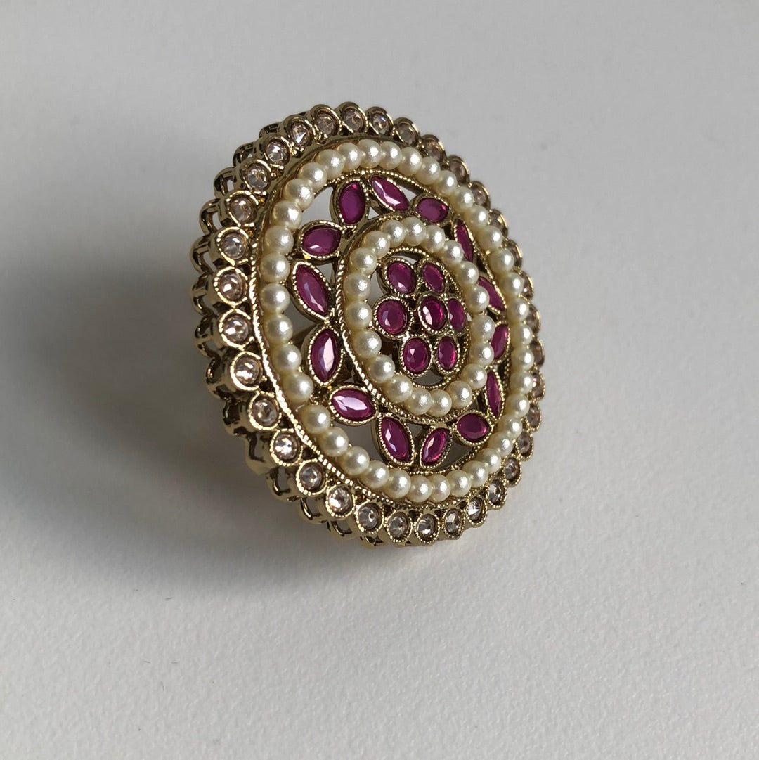 Maroon Pearl Crystal Ring