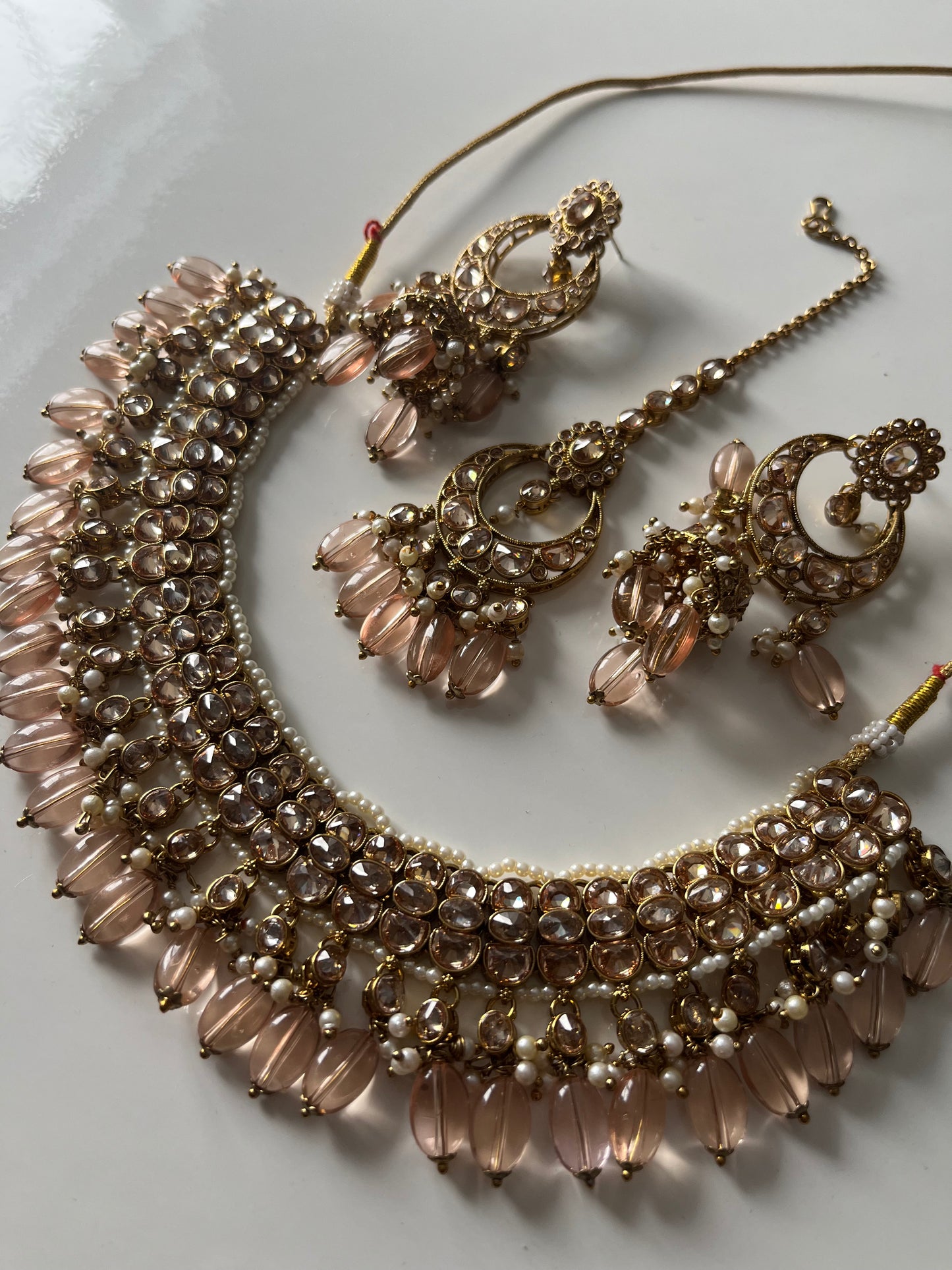 Peach Pink Pearl Necklace Set