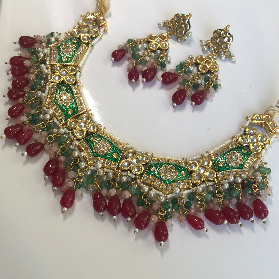 Red Green Pink Necklace Set