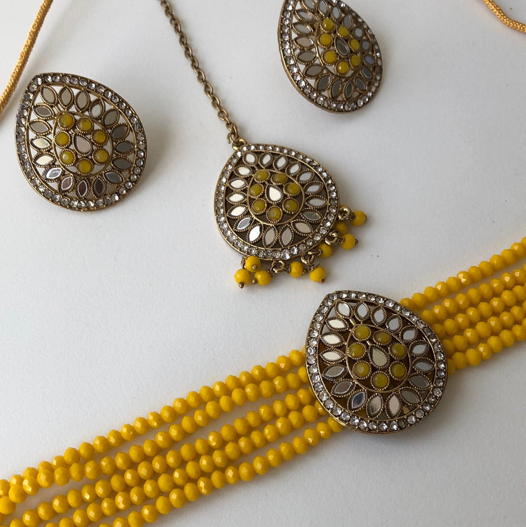 Haldi Drop Necklace Earring Tikka Set