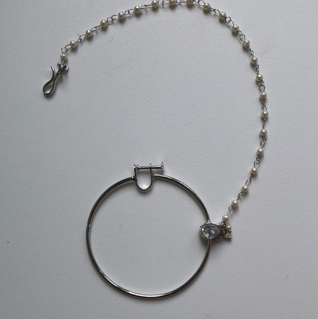 Silver Teardrop Pearls Nose Ring