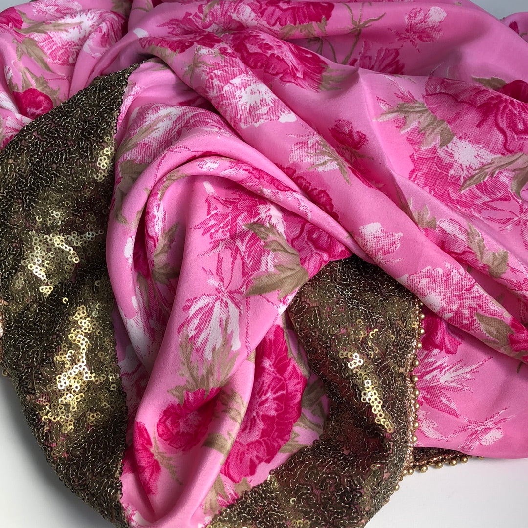 Bright Pink Floral Duppatta