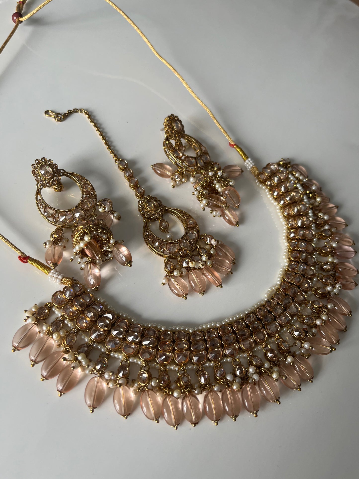Peach Pink Pearl Necklace Set