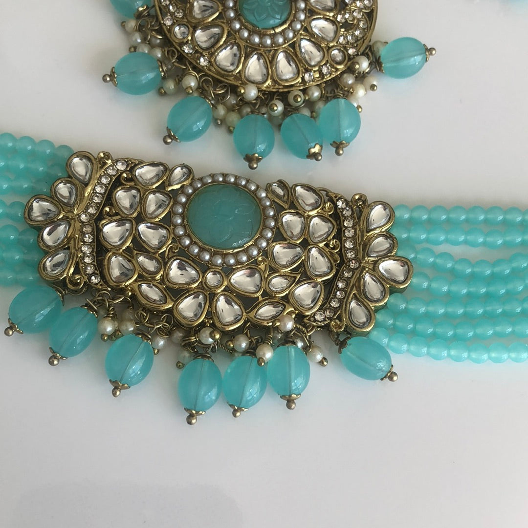 Bright Blue Necklace Earring Tikka Set