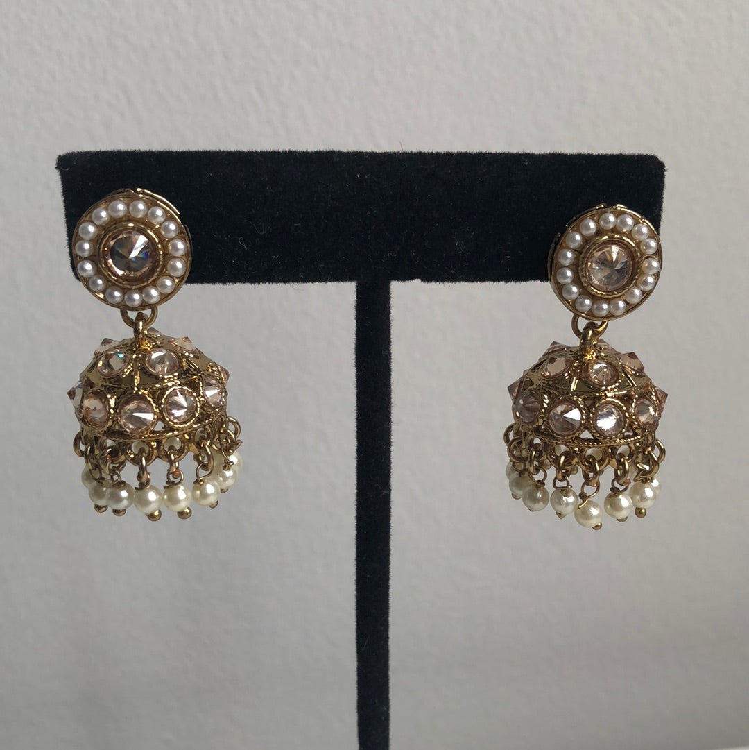 Circle Gold Pearl Choker Jumke Necklace Earring Tikka Set