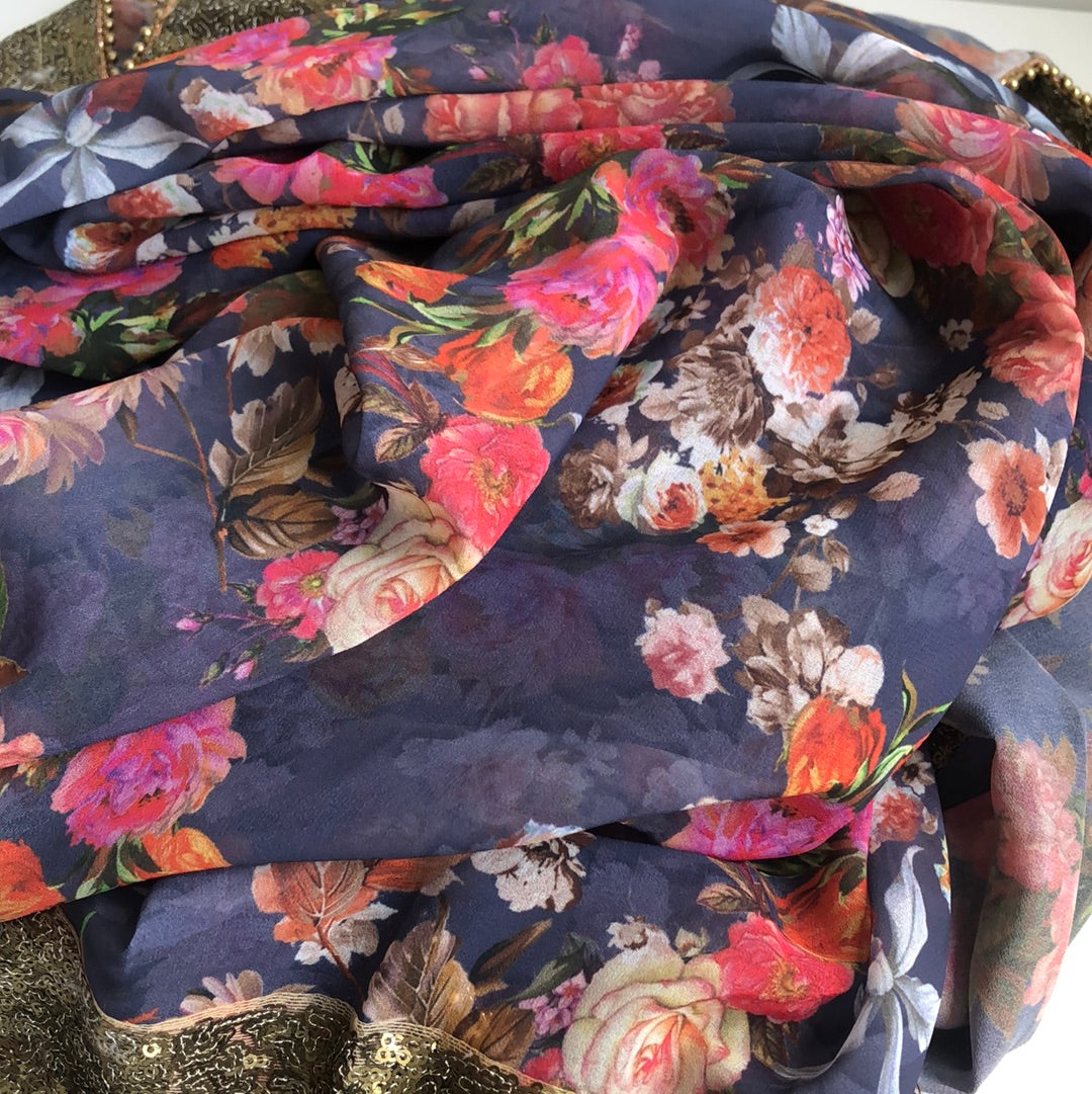 Gray Floral Duppatta