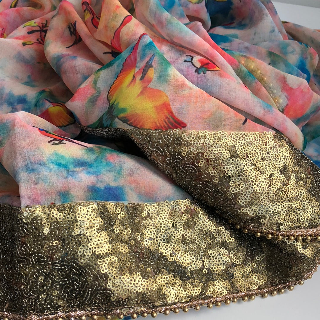 Vivid Bright Birds Dupatta