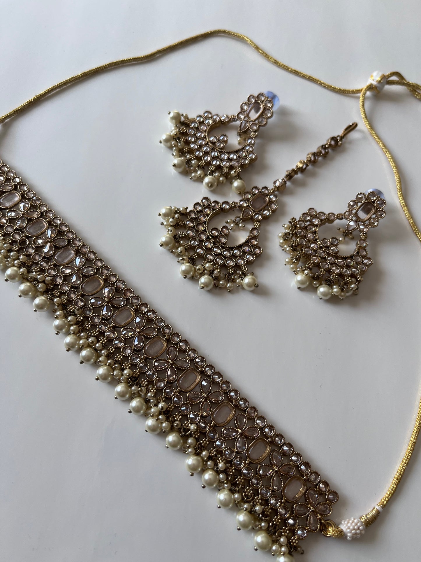 Polki Gold Geometric Floral Choker Earring Tikka Set