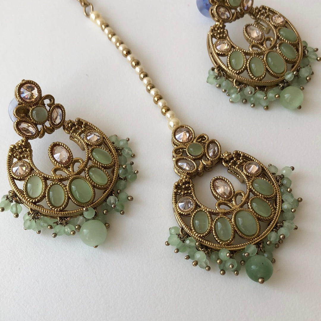 Sea Green Necklace Earring Tikka Set