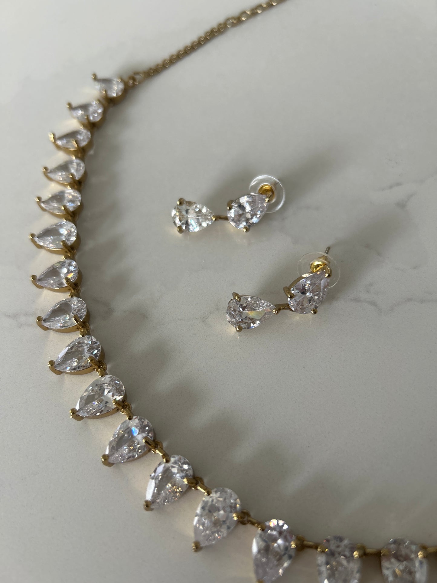 Crystal Teardrop Necklace Earrings Set