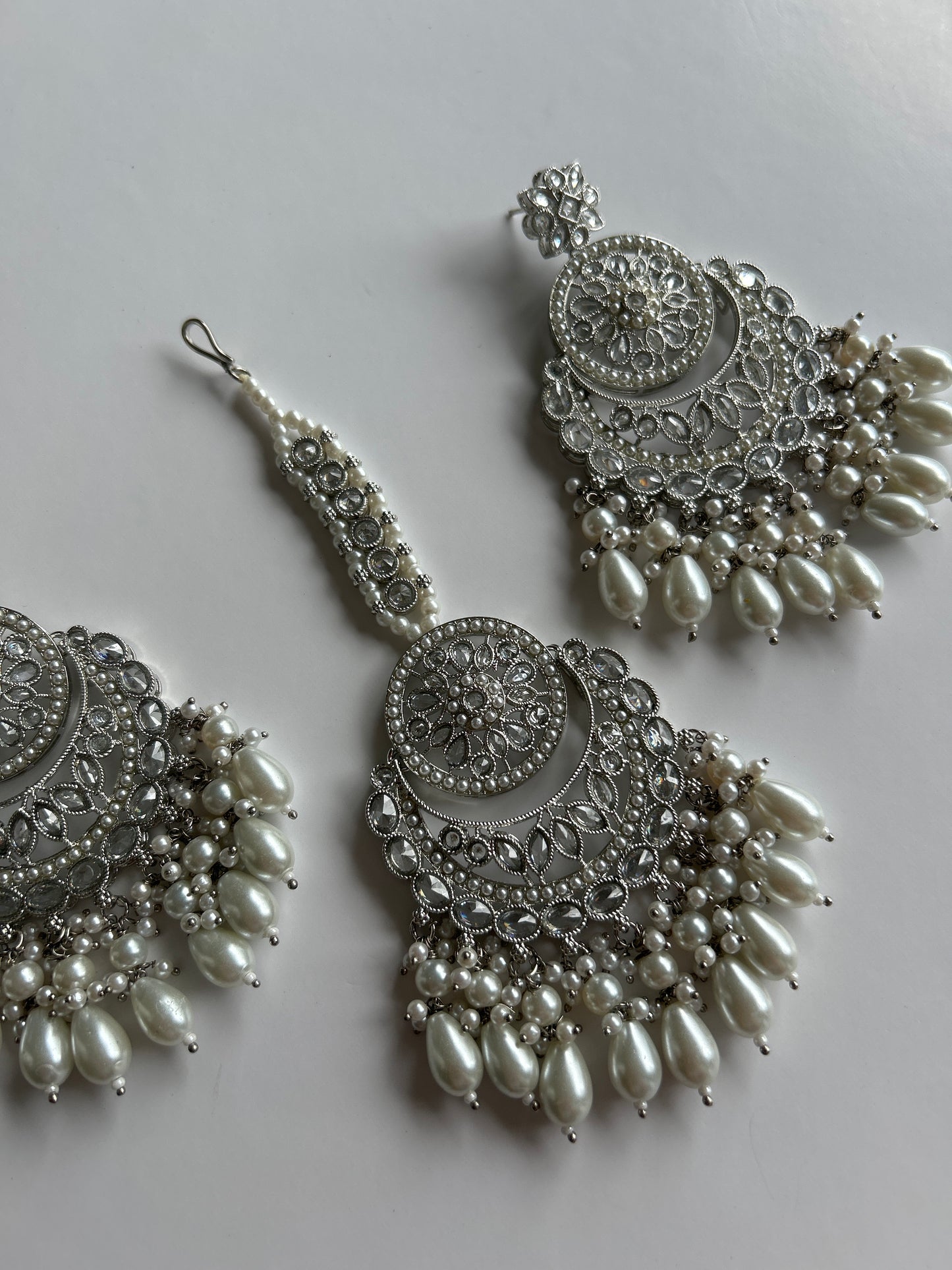Chandelier Silver Earrings Tikka Set