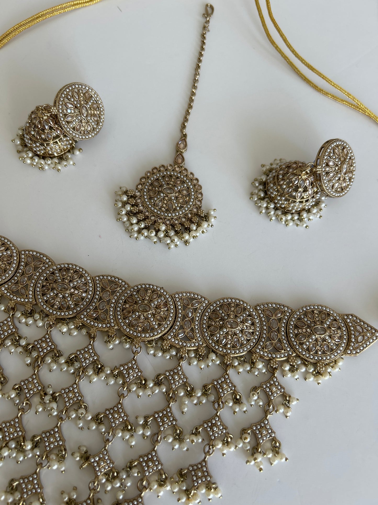 Pearl Circle Necklace Earrings Tikka Set